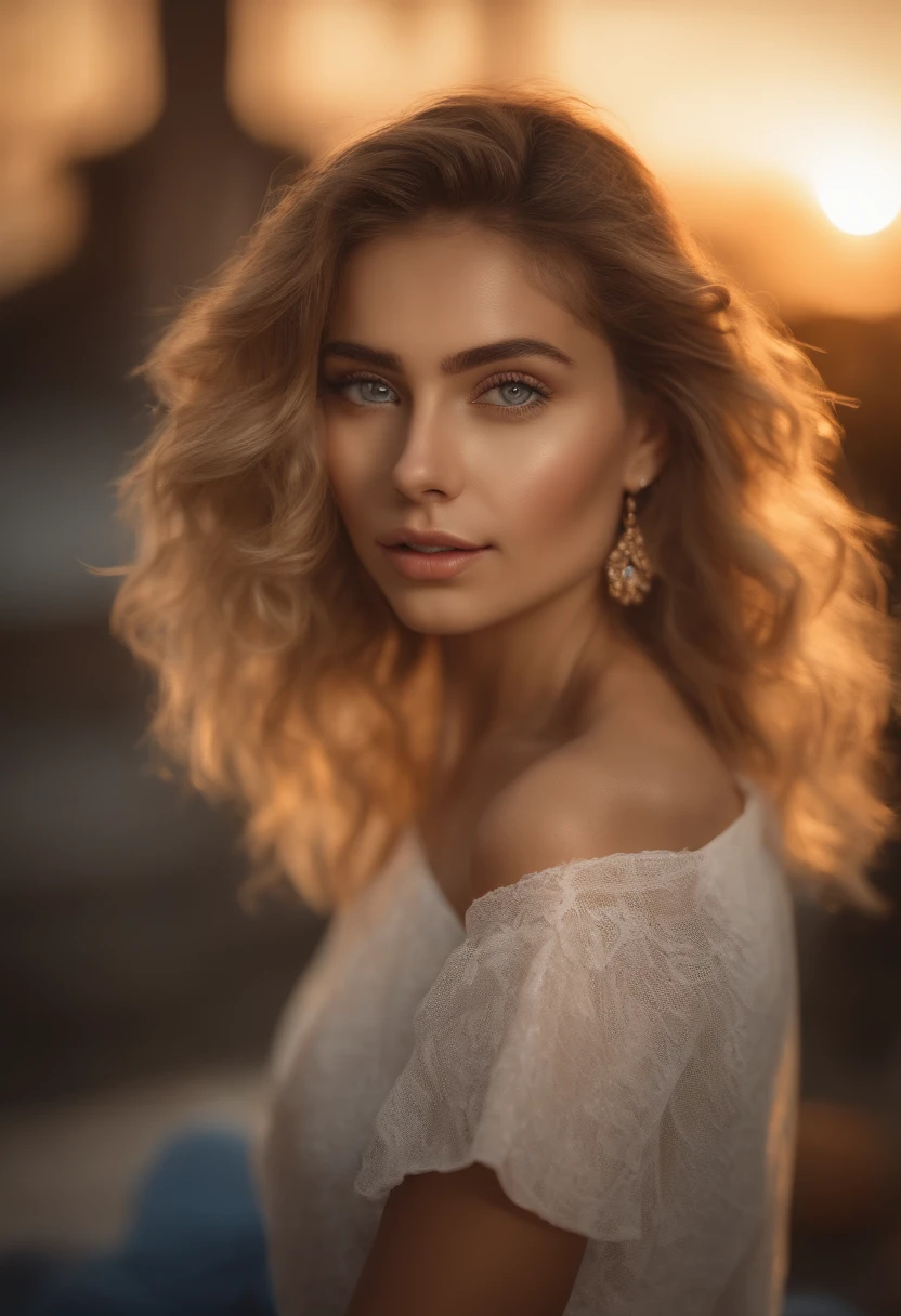 (best quality,4k,8k,highres,masterpiece:1.2),ultra-detailed,(realistic,photorealistic,photo-realistic:1.37),portrait,blue lighting,golden color scheme,girl,beautiful detailed eyes,beautiful detailed lips,long blonde/orange/brown hair,see-through white crop top,short shorts,naughty expression,curly hair,inquisitive look,sitting on a bed,bright background,relaxed pose,soft lighting,subtle shadows,playful atmosphere,teenage girl vibe,sunlight streaming through window,bokeh,delicate features,expressive face,subtle blush
* Screen Principal:15 year old girl
* Material:sportrait
* Additional details:golden hues,Soft light and shadows,Bright background,Sunlight coming in from the window,The way you sit on the bed,Relaxed gesture,playful vibe,Girly feeling,Soft features,Rich expressions,Subtle blush
* image quality:best qualtiy、4K、A high resolution、tmasterpiece,hyper-high detail,Realisticstyle
* art-style:sportrait
* Color tones:Blue light,golden hues
* lamplight:Soft light effects,Delicate light and shadows