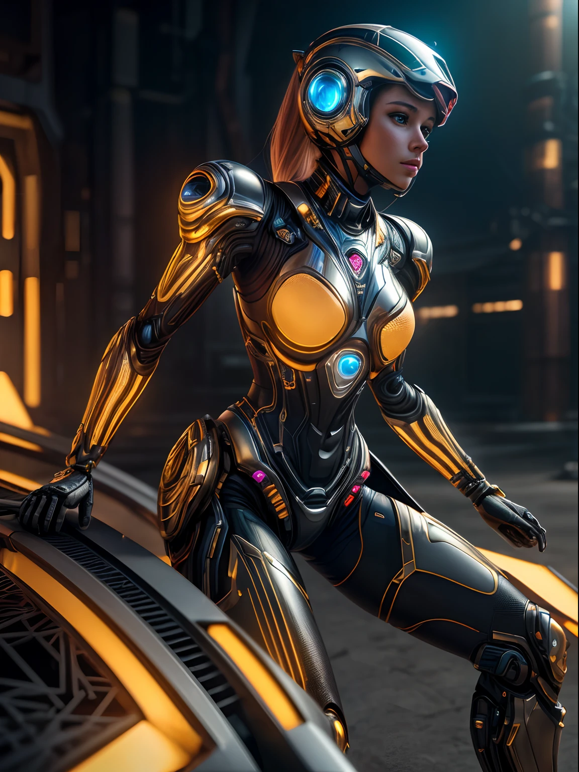 (best quality, high-res, photo-realistic:1.2), ultra-detailed, metallic drone, female rider, vibrant lighting, mechanical structure, silicon fiber materials, robotic movements