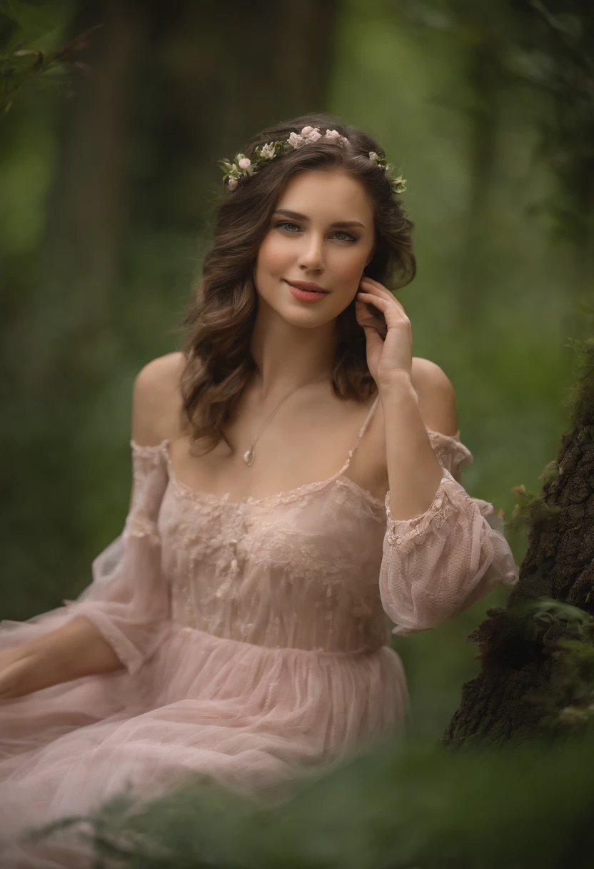 (ultra best quality、8K、masuter piece、delicate illustration、full body Esbian)、Young adorable high elf girl,plump figure 、Beautiful pink blonde、Neat smile、Rest in the forest, full length portrait, beautiful pose , , flat belly , cute face Romania girl, very fair and detailed textured skin, , naked, , without any clothes, shaved pubic hair, short black wavy hair. Bob cut wavy hair, Bare feet without nail colours, natural skin, beautiful pink lips vergina, hands on air beautiful pose