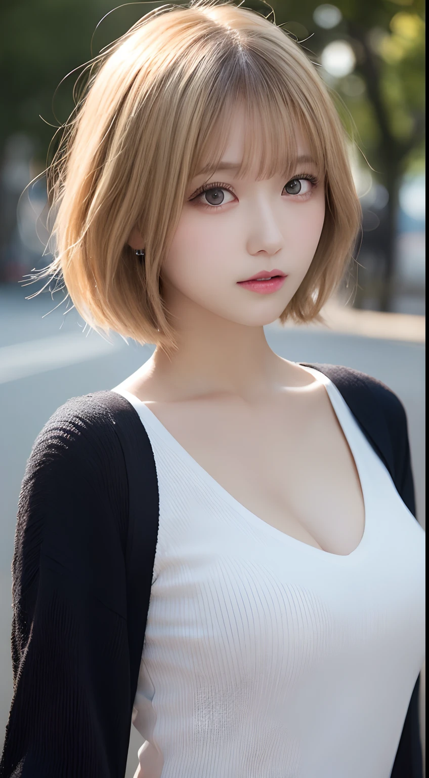 masutepiece, Best Quality, Illustration, Ultra-detailed, finely detail, hight resolution, 8K Wallpaper, Perfect dynamic composition, Beautiful detailed eyes, doress, Medium short hair,blond hair color ,Small breasts, Natural Color Lip, Random and sexy poses,Random situations,Slender body