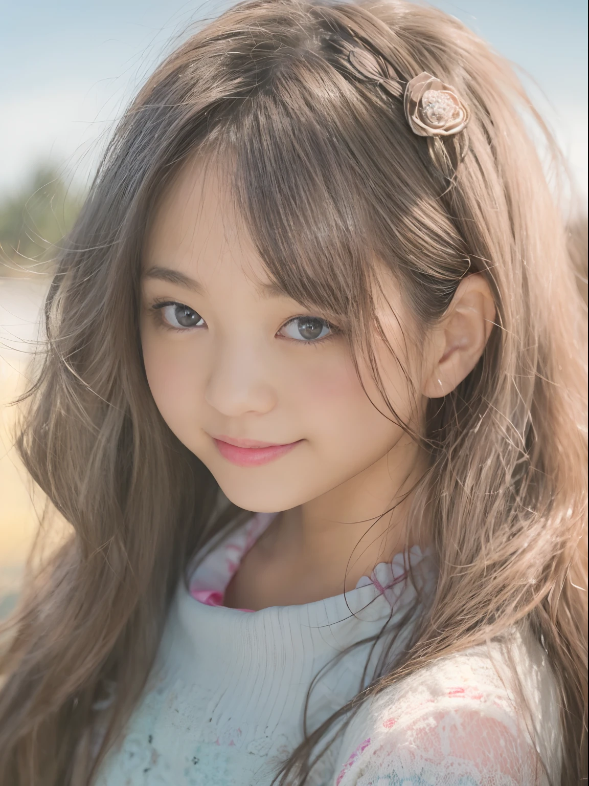 (8K, top-quality, masterpiece:1.2), (realisitic, Photorealsitic:1.37), ultra-detailliert, 1Girl of Man,cute little, 独奏,Beautiful detailed sky,date,(Nasal blush),(A smile:1.15),(a closed mouth)tiny chest、beatiful detailed eyes、(length hair: 1.2)、Floating Hair NovaFrogStyle、The upper part of the body、Tank Tops、An 18-year-old woman、Happy smile