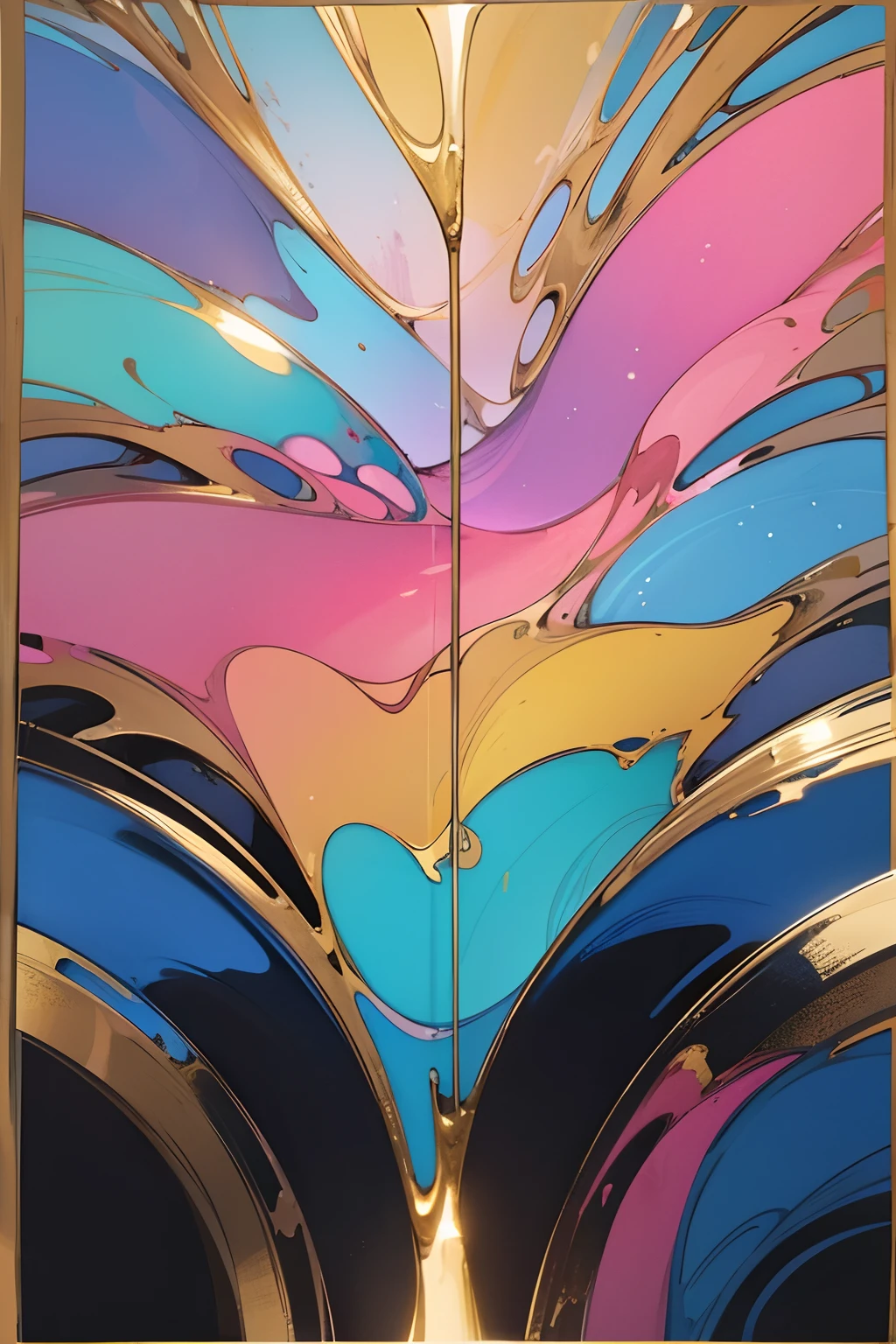 Alcohol ink art, highest quality, photographic quality, gently flowing gold, outlining silver, shining blue, shimmering pink, in motion