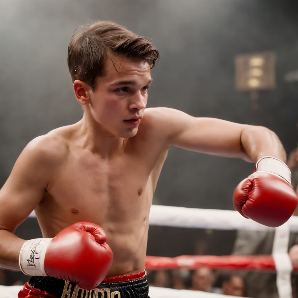 color photo of an Australian boy in a boxing match
A fierce, determined young warrior,
With sweat glistening on his chiseled face,
His gloves clenched tightly, ready to strike,
A symbol of strength and resilience. Dust swirls in the air, kicked up by his swift movements,
The roar of the crowd echoes in the arena,
A symphony of cheers and adrenaline,
Fueling his passion and determination. The atmosphere charged with anticipation,
As the boy dances gracefully, light on his feet,
His eyes fixed on his opponent, unwavering,
A mix of focus, intensity, and hunger. A vintage camera captures the moment,
A Leica M6 with Kodak Portra 400 film,
A 50mm lens to capture the raw emotions,
Freezing this snapshot in time forever. Directors: Martin Scorsese, Quentin Tarantino, Christopher Nolan,
Cinematographers: Emmanuel Lubezki, Roger Deakins, Hoyte van Hoytema,
Photographers: Annie Leibovitz, Steve McCurry, Sebastian Salgado,
Fashion Designers: Alexander McQueen, Vivienne Westwood, Stella McCartney. —c 10 —ar 2:3