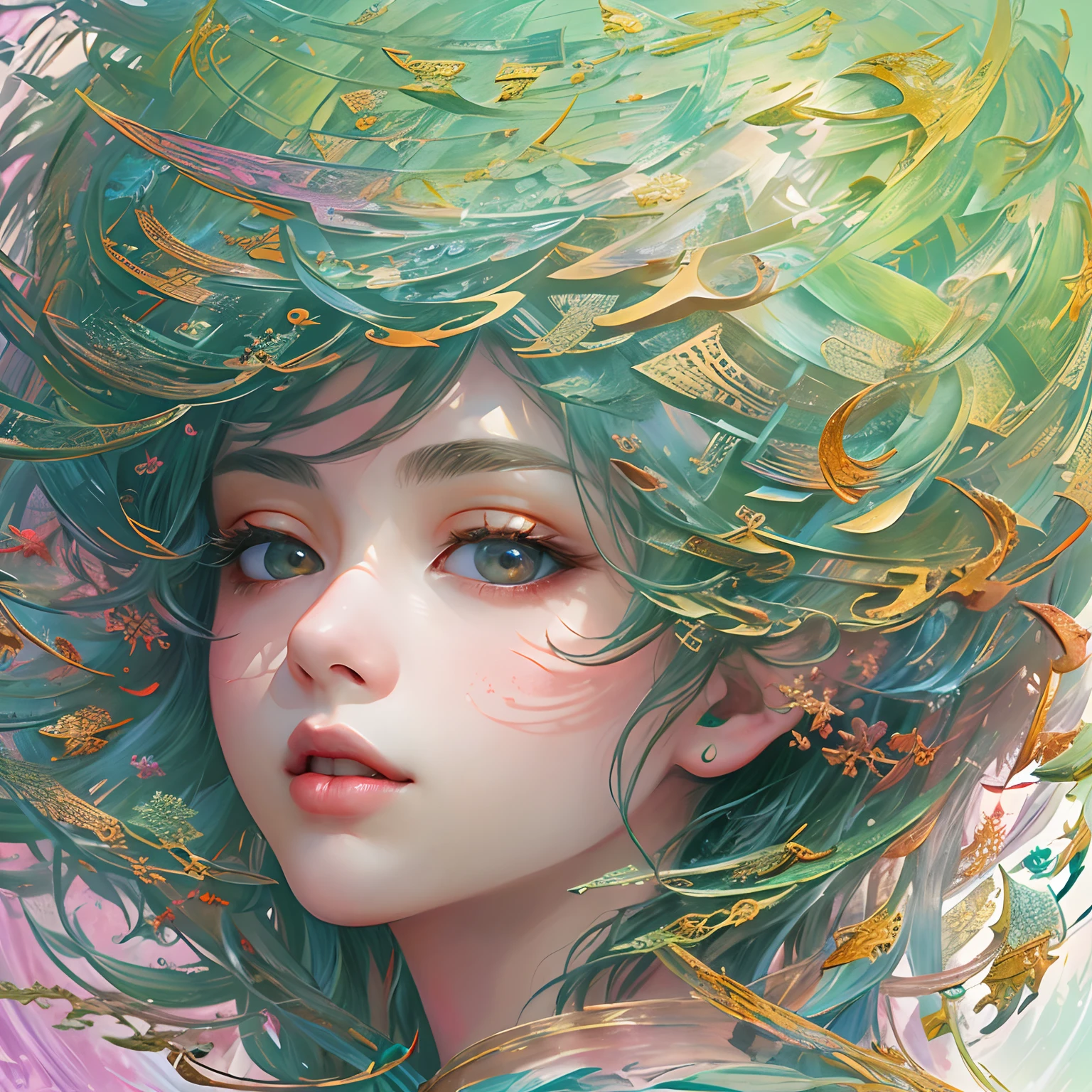 (​masterpiece、top-quality、top-quality、Official Art、Beautifully Aesthetic:1.2)、(1girl in:1.3)、(Fractal art:1.3)、Write