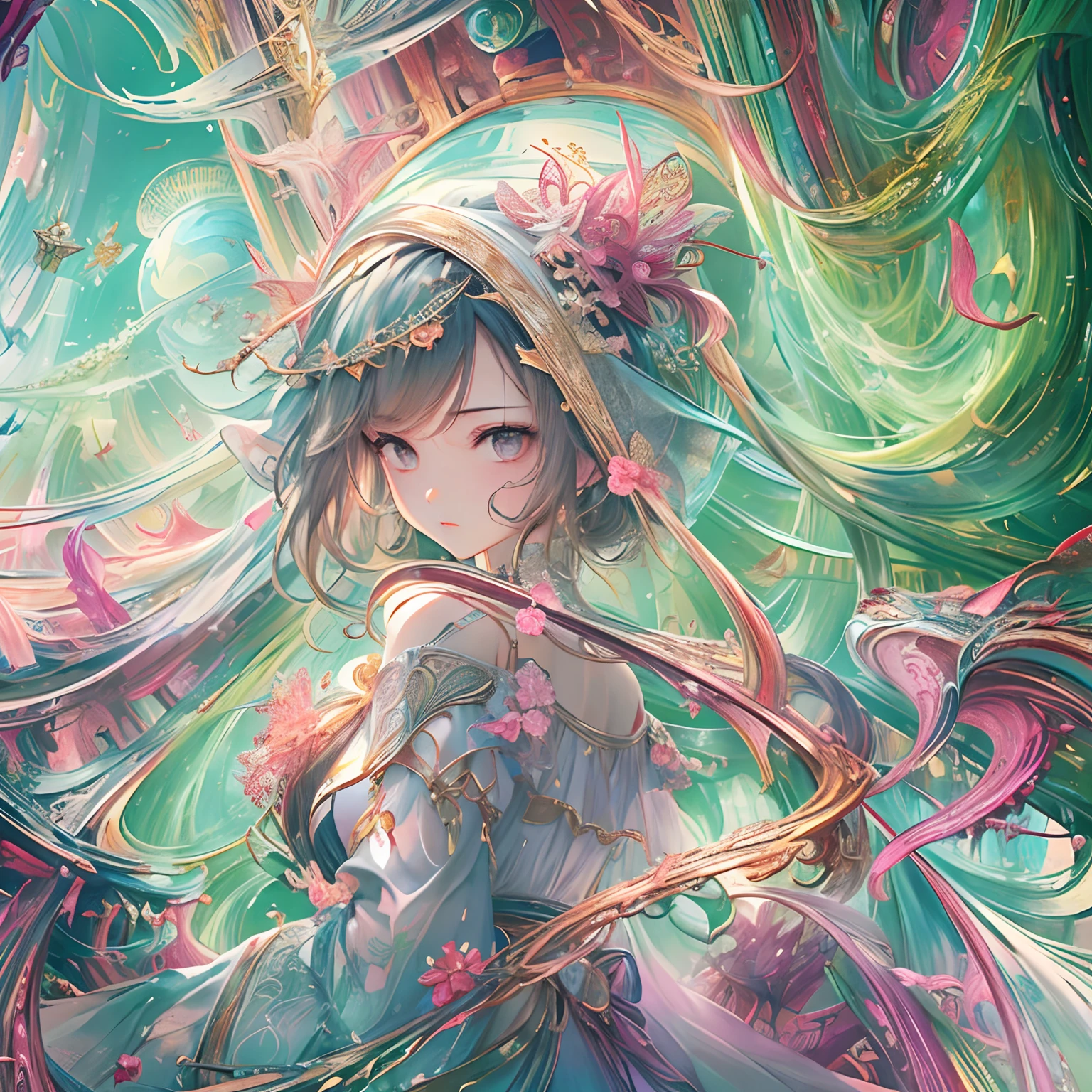 (masterpiece、top-quality、top-quality、Official Art、Beautifully Aesthetic:1.2)、(1girl in:1.3)、(Fractal art:1.3)、Write