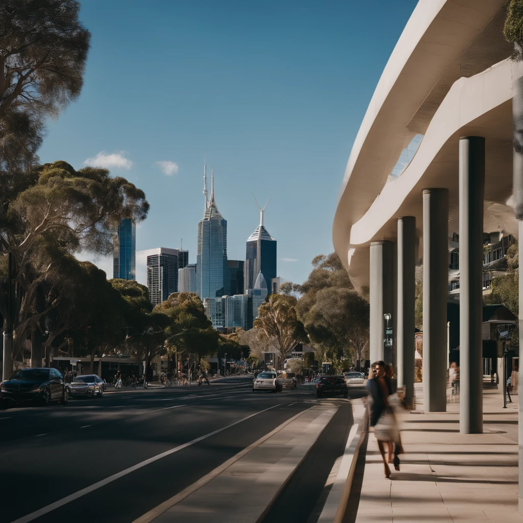 color photo of "Perth, Western Australia",
vibrant cityscape, sparkling skyline, bustling streets, shimmering Swan River,
sunny weather, clear blue skies, gentle breeze,
energetic and lively atmosphere, sense of adventure and possibility,
Nikon D850 camera, Kodak Portra 400 film, 50mm prime lens,
cinematographer Roger Deakins, photographer Annie Leibovitz, fashion designer Alexander McQueen —c 10 —ar 2:3