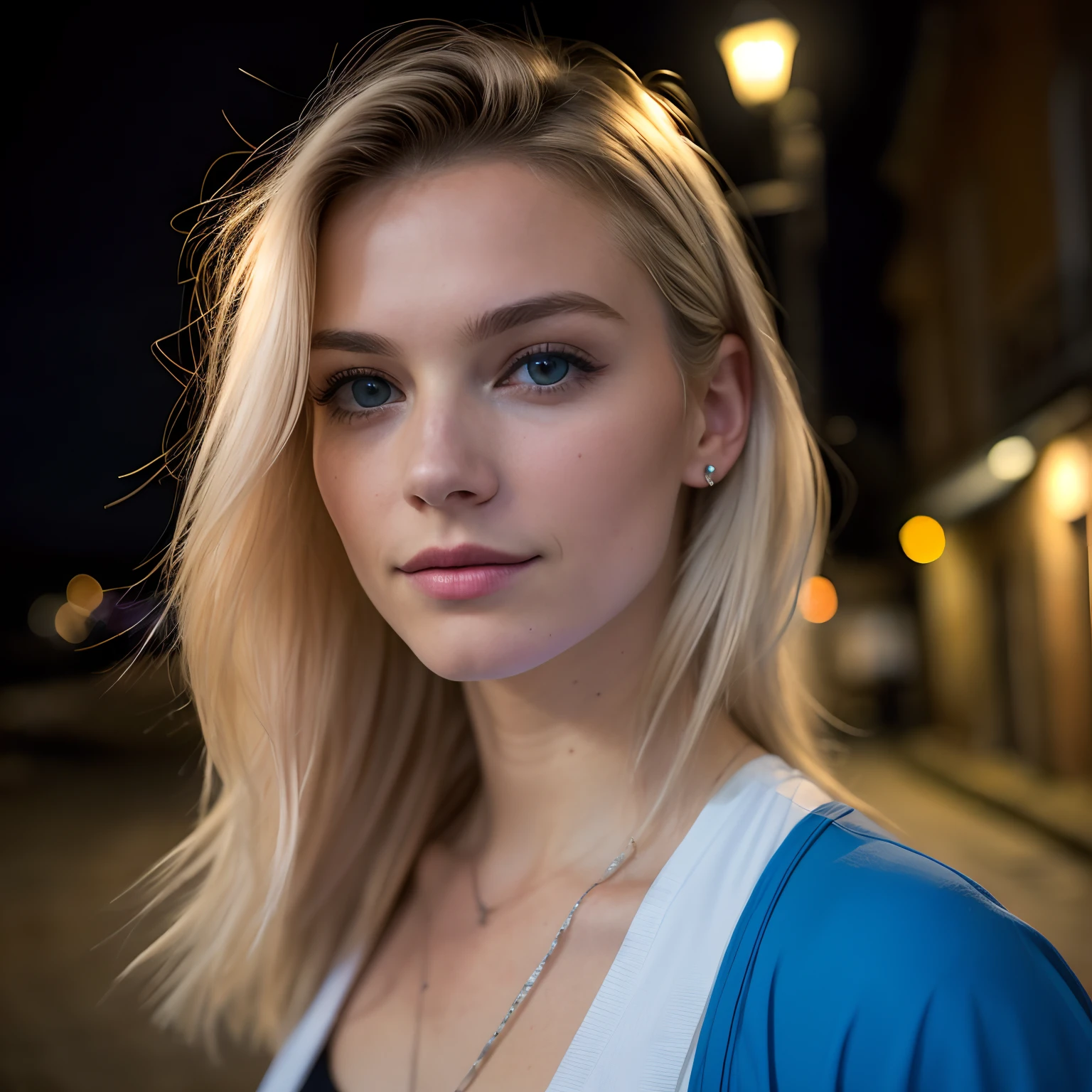 (Selfie, Plan: 1.4), (Right half of the body: 1.4), RAW UHD portrait photo of a 24-year-old blonde (Femme aux yeux bleus) Marcher dans une ruelle sombre, gros seins,, Ville la nuit, (rocher), (Encolure), specifics (Tissu! , Cheveux! , Briller, Couleur!! , disadvantages: 1.1), Bright eyes with a high level of detail (staring into the camera), SLR lighting, Appareil photo reflex mono-objectif, ultra quality, re sharpness, profondeur de champ, Filmkorn (Milieu), Fujifilm XT3, Limpide, Rahmenmitte, beau visage, mise au point nette, street lamp, Neonbeleuchtung, Bokeh (dimly lit), Nuit, (Ciel nocturne), Detailed skin pores, peau grasse, Coup de soleil, Complex eyesDetails, corps entier entier, gros seins