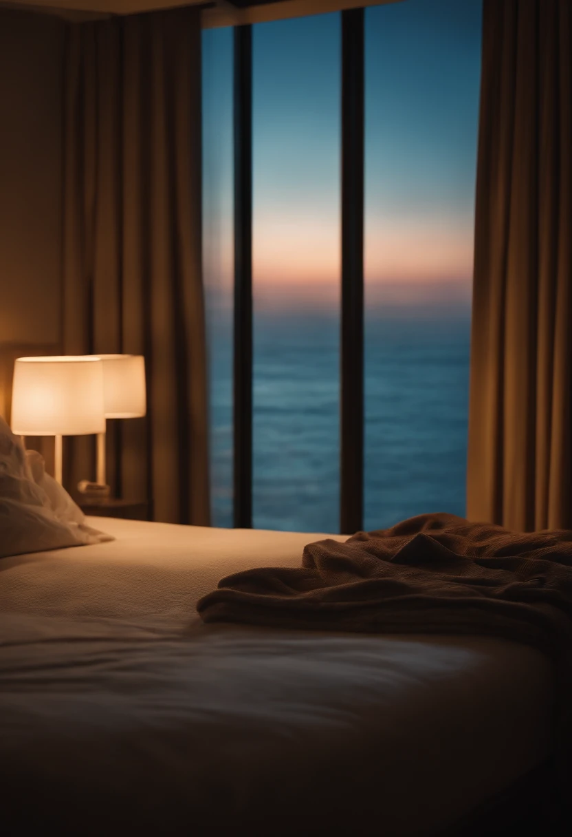 (masterpiece, bestquality),Bedroom with Ocean View,Outside the window,It's raining,Fog,Comfy bed.,Sea of clouds,warm