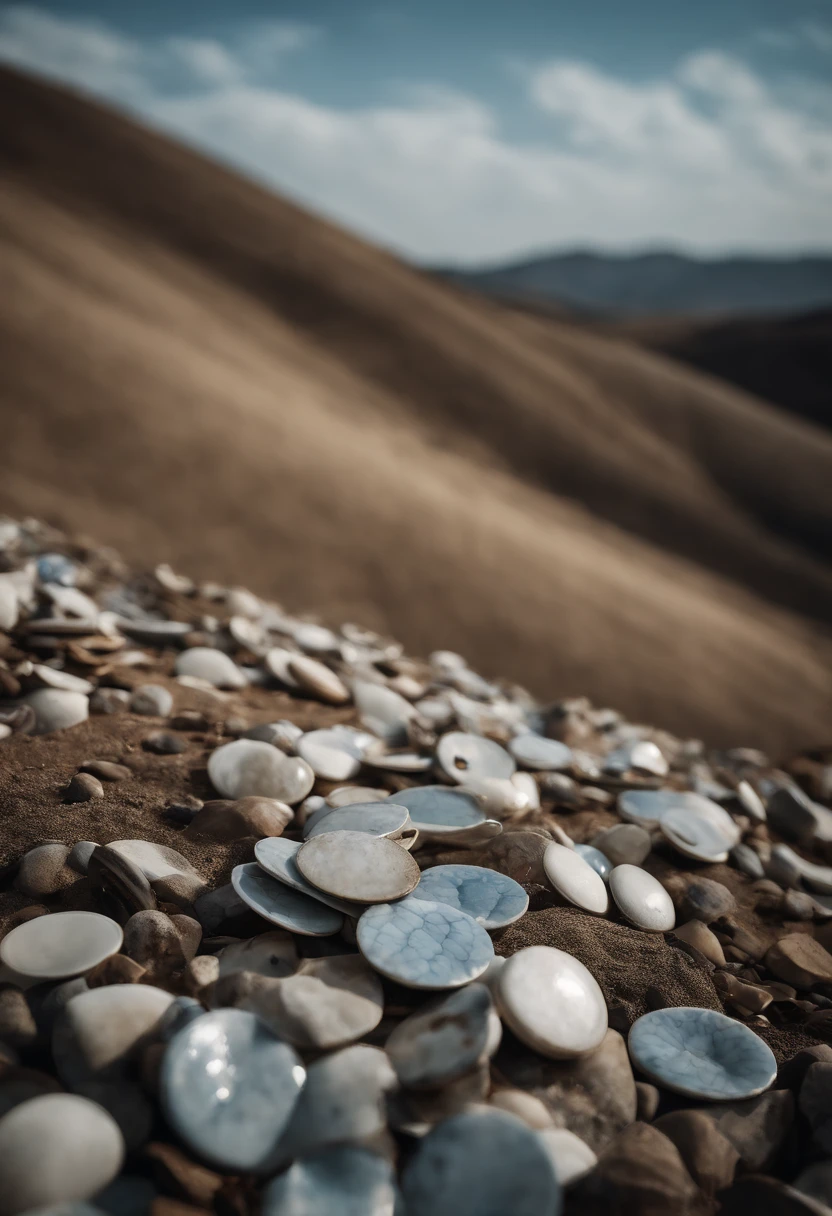 Discarded items pile up into hills,Porcelain pattern,Photographic works,Heads-up,baiyun,blue-sky,flat bottom,Positive perspective,in a panoramic view,high detal