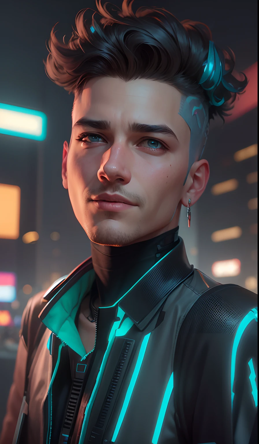 Cute and adorable cartoon cyberpunk man, fantasy, dreamlike, surrealism, super cute, trending on artstation, fotorealistic