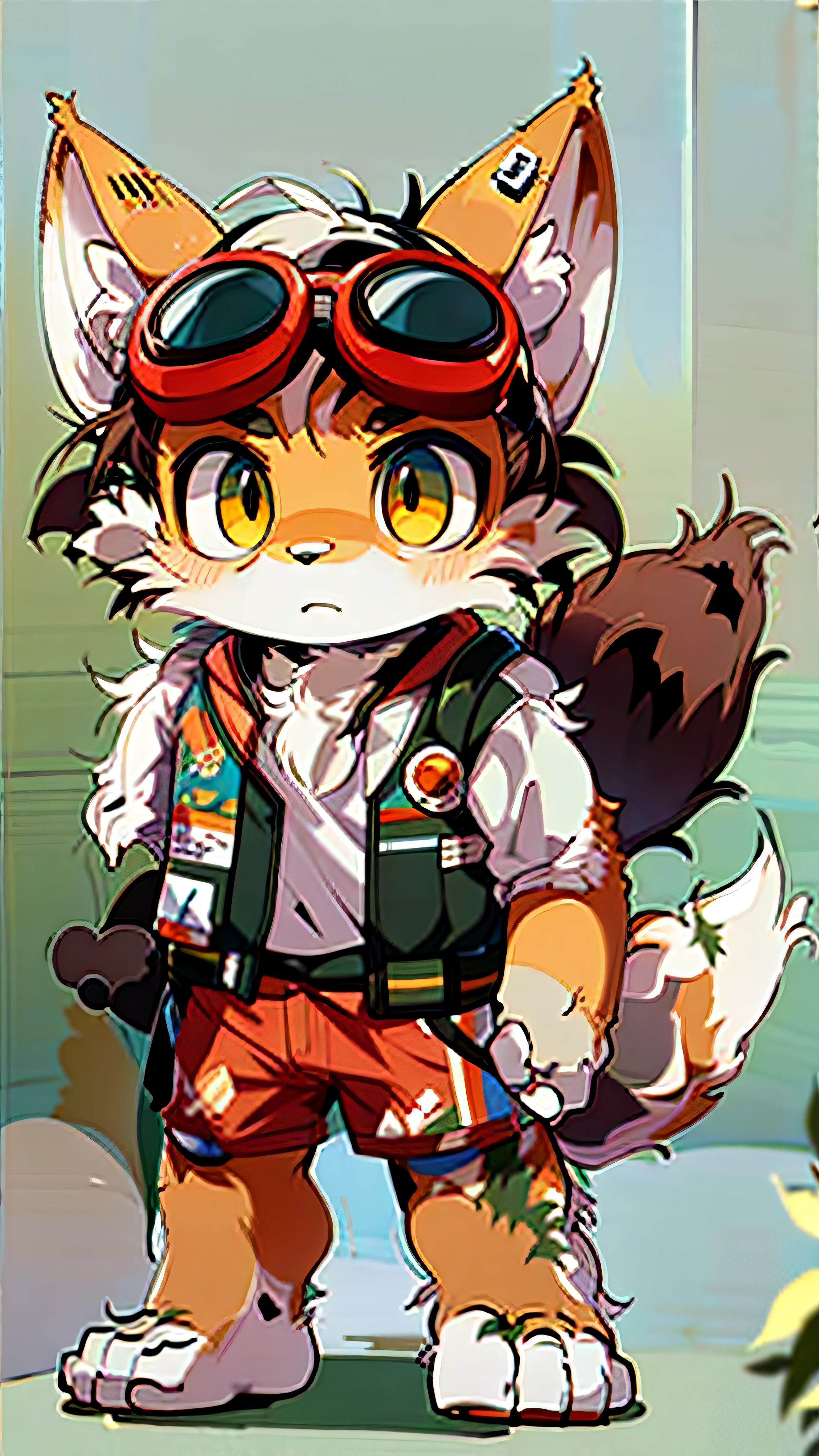 there is a drawing of a fox with goggles and a camera, furry character, fox mccloud, an anthro fox, furry fursona, fursona, furry furaffinity, fursona wearing stylish clothes, fox from fursona!!!!, an anthropomorphic fox, furry anime, generic furry style, anthropomorphic fox