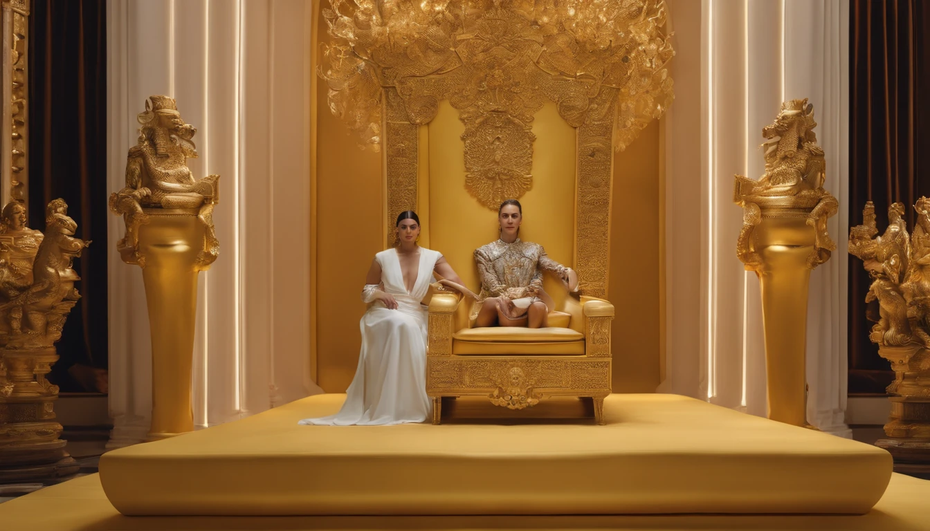 (best quality,4k,highres,masterpiece:1.2), ultra-detailed, realistic:1.37, portrait, Ozymandias, Dior official statement, Tim Walker's style, sitting on a crystal throne, inspired by Toshiko Okamoto, David LaChapelle, sci-fi Tibetan fashion, Galliano movement, sitting on an obsidian throne, sitting on a porcelain throne, Prada official statement, sharp focus, HDR, UHD, studio lighting, vivid colors, bokeh