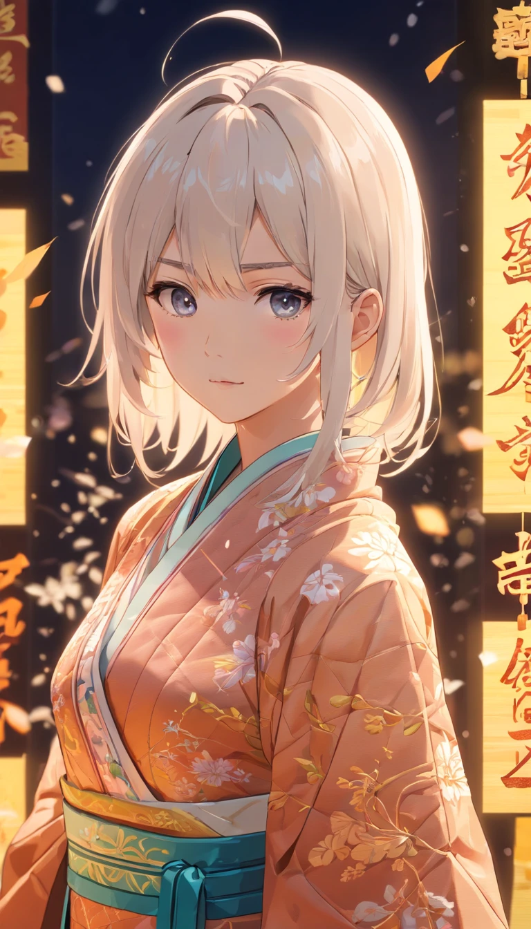 Royal sister，cold and glamorous，Raised sexy，on cheongsam，embroidery，(1boys，white color hair，closeup cleavage， Colorful long hair, Oriental elements)，(Super refined，Chinese Illustration:1.3，paper art:1.3, Quilted Paper Art:1.2),( Reasonable design, Clear lines, High Sharpness,Best Quality, Very detailed, masutepiece, Movie Light Effects, 4K )