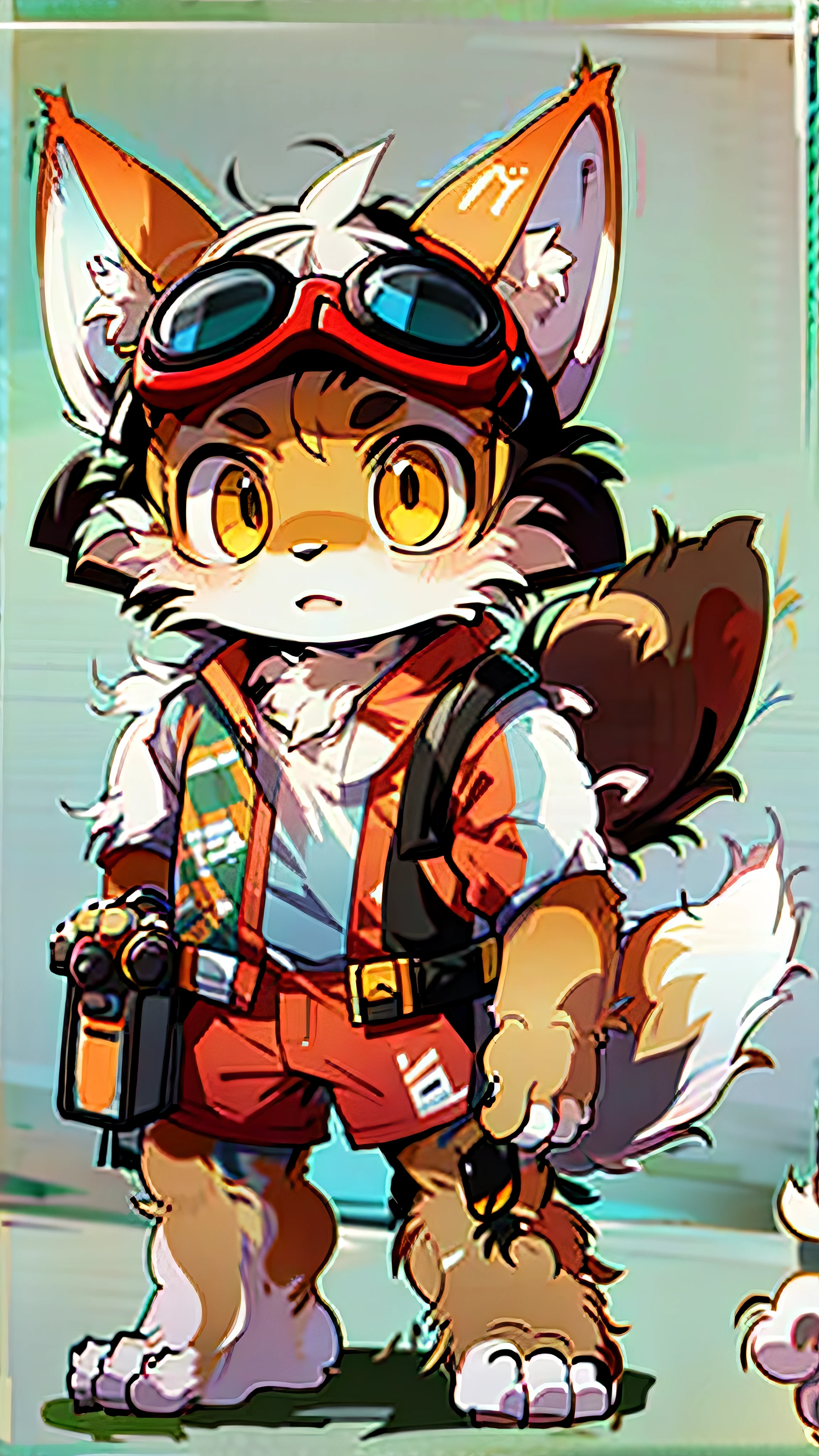 there is a drawing of a fox with goggles and a camera, furry character, fox mccloud, an anthro fox, furry fursona, fursona, furry furaffinity, fursona wearing stylish clothes, fox from fursona!!!!, an anthropomorphic fox, furry anime, generic furry style, anthropomorphic fox