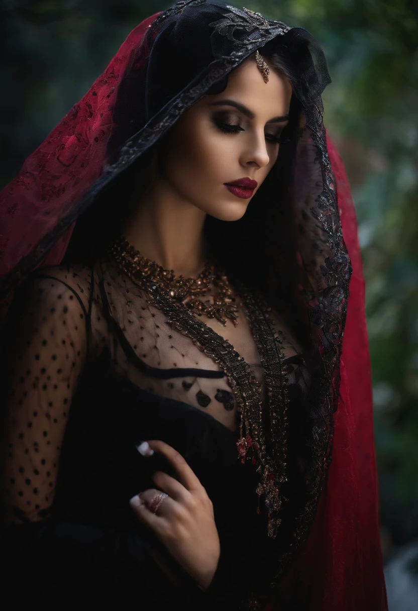 mulher, covered with 1 black veil, luto,perca