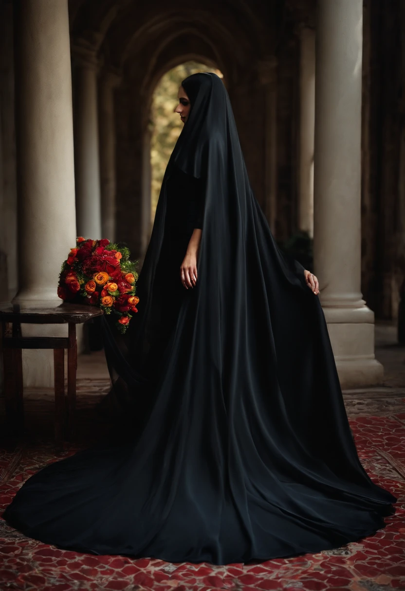 mulher, covered with 1 black veil, luto,perca