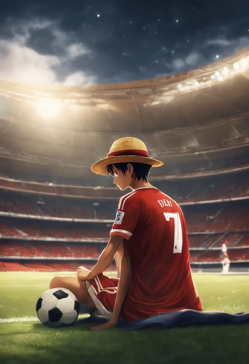 luffy dnas un stade de foot entrain de jouer de la guitare
