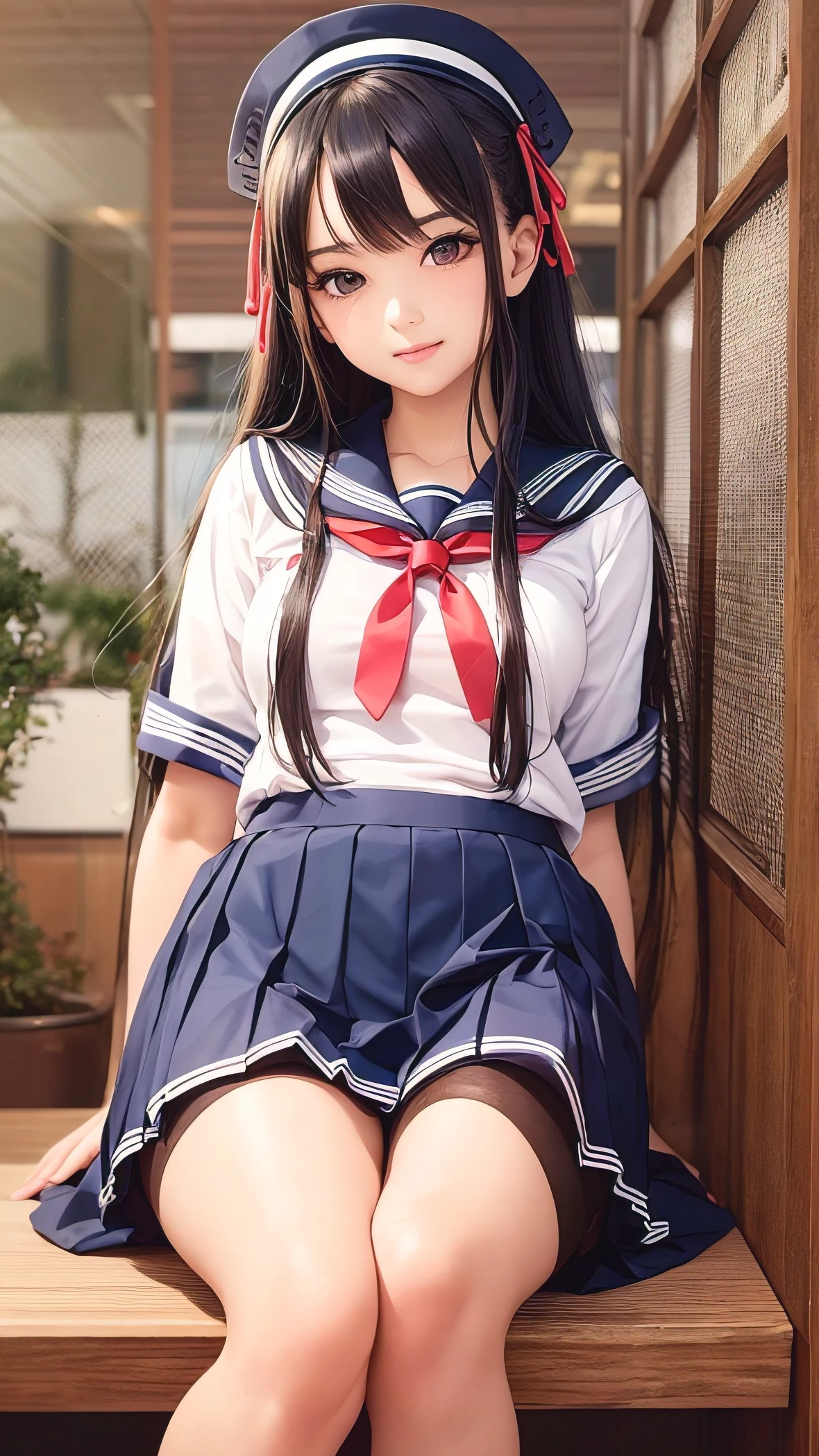 Arab asian woman in sailor's uniform sitting at table, wearing japanese school uniform, of a schoolgirl posing, japanese girl school uniform, Cute Schoolgirl, Japan school uniform, Young Pretty Gravure Idol, Young Gravure Idol, Realistic Young Gravure Idol, Young skinny gravure idol, Young Sensual Gravure Idol, a hyperrealistic schoolgirl, Sailor Uniform