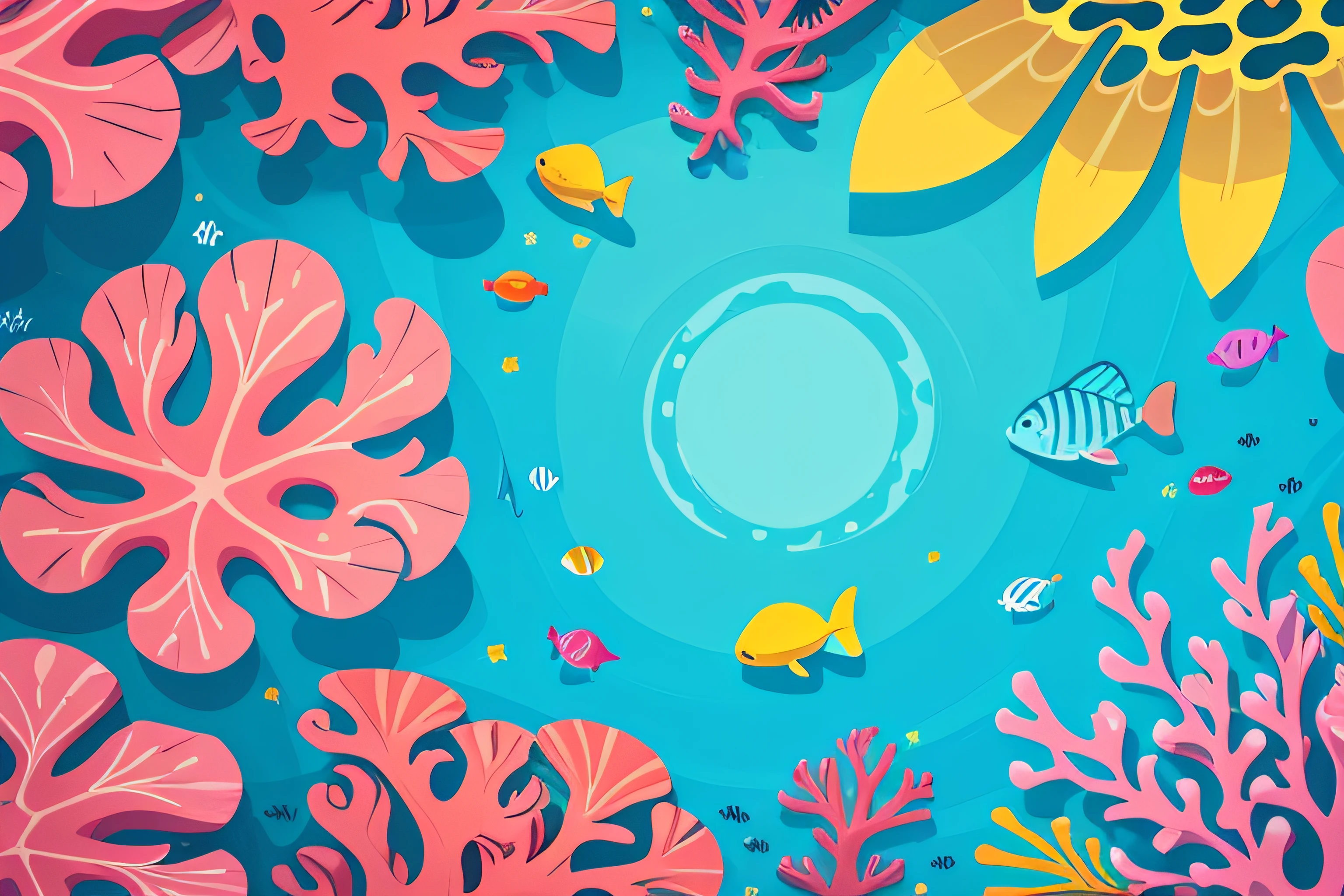 simple, vector, 4k, cheerful, flat background, illustration, under water, sea, kids background, colorful, reef, flat color