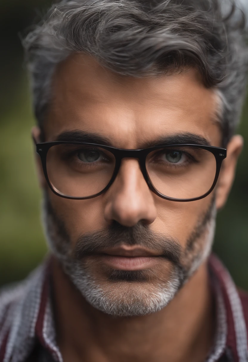 adulto masculino, 35 anos, olhos castanhos escuros, With eye Glasses, fino, without muscles, cabelos pretos, com sueter vermelho, looking in front of the camera, Realistic photo