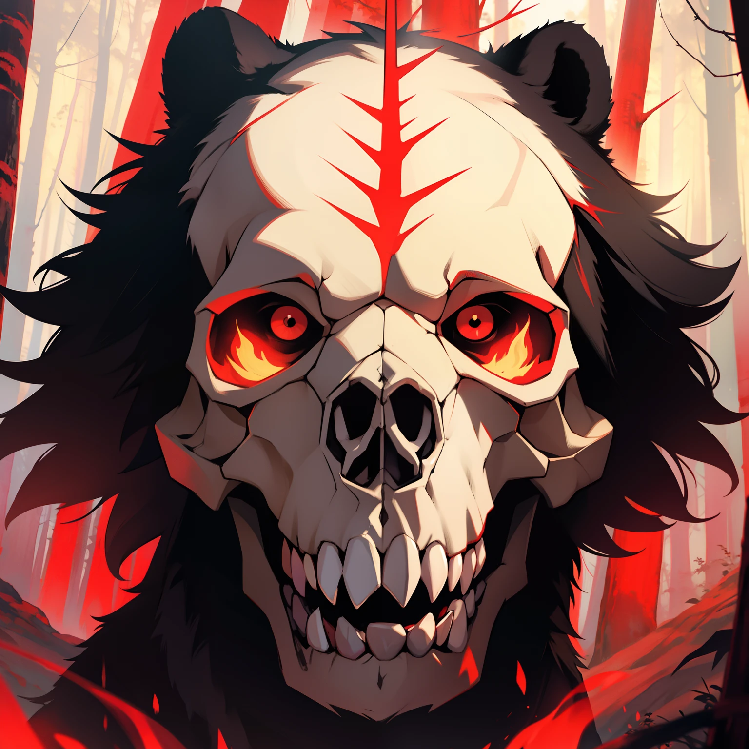 Bear Skull. Red Aura. Forest Background. Bear Body