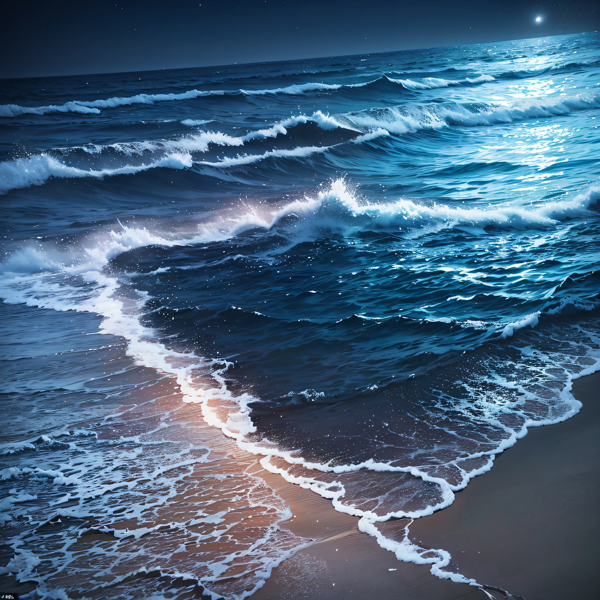 Moonlit Beach:
A moonlit beach presents a serene and magical ambiance. The moonlight reflects off the gentle waves, creating a shimmering pathway while illuminating the sands.