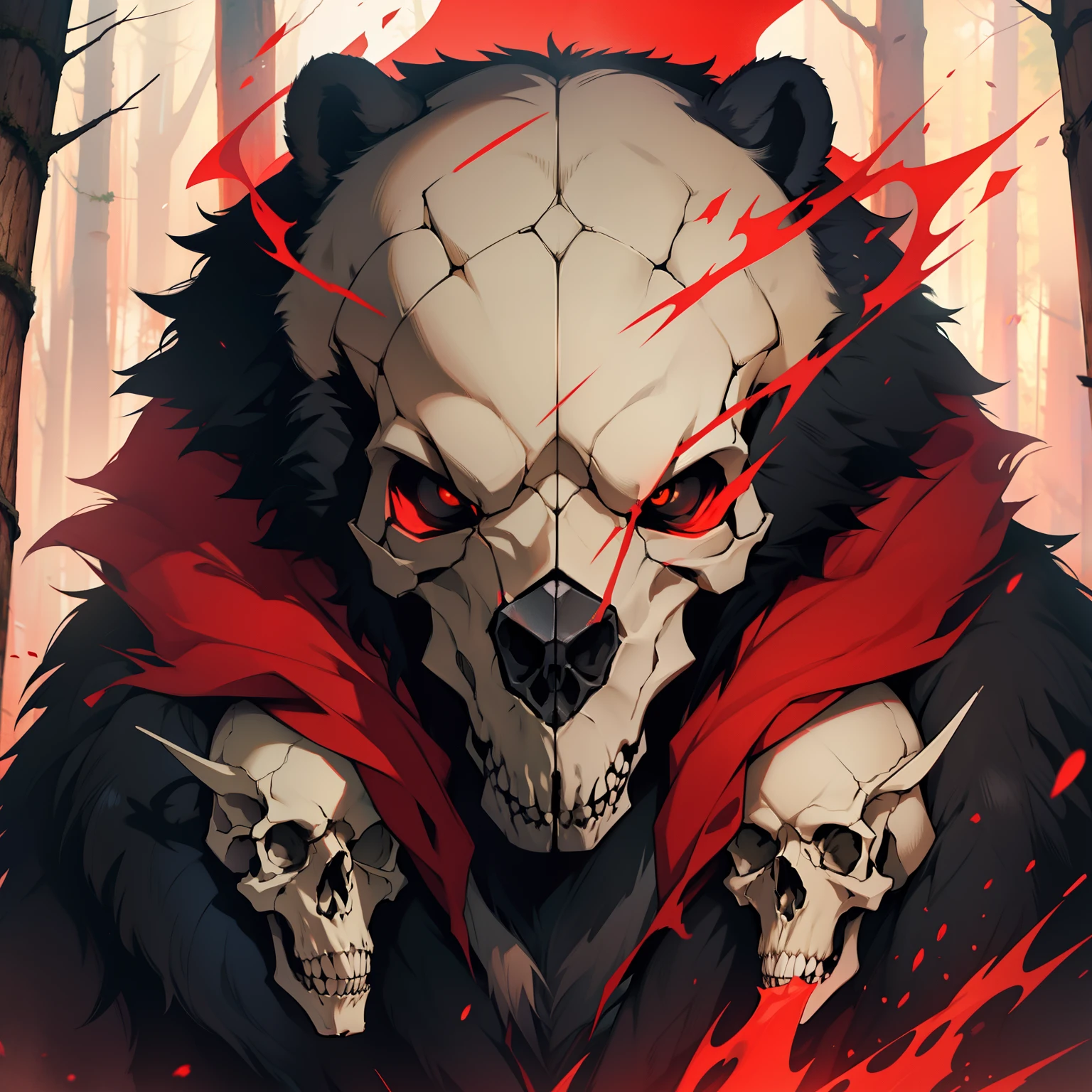 Bear Skull. Red Aura. Forest Background. Bear