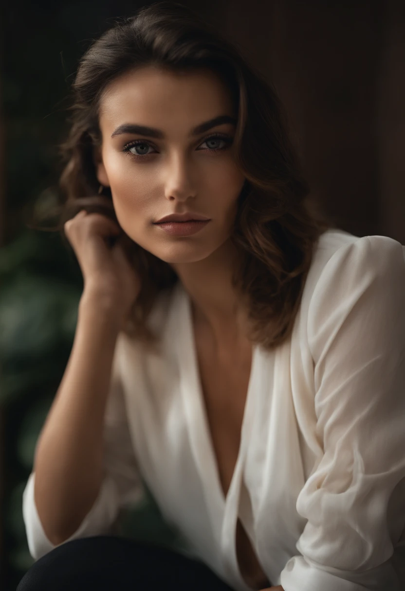 25-year-old fashion model, [[[[primer plano]]], [[[[pecho]]], [[[[cuello]]], [[[[hombros]]], ojos perfectos, iris perfecto, labios perfectos, dientes perfectos, piel perfecta, pelo negro, luz frontal suave, brillo, HDR, (colores apagados:1.2)
