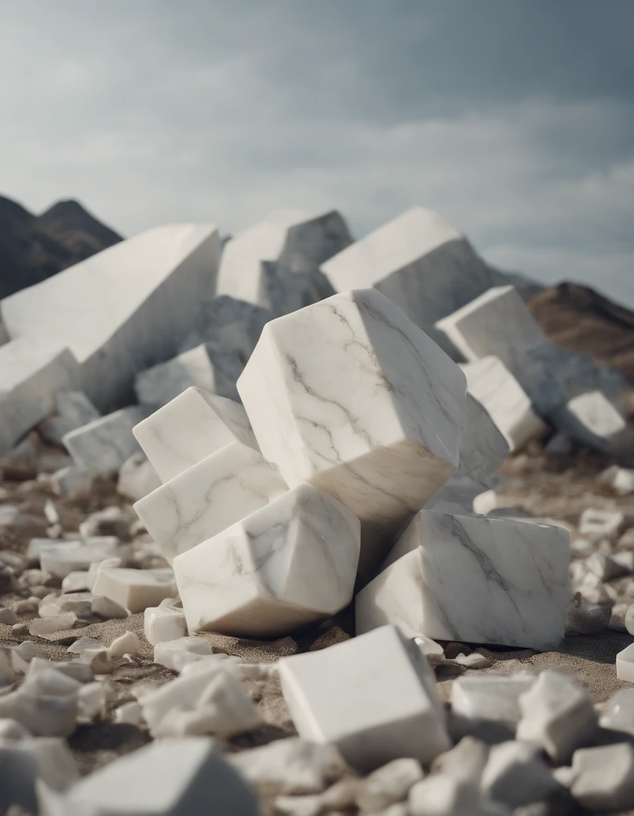 Broken marble blocks，Mountains piled up，Porcelain pattern，Tim Walker style，Heads-up