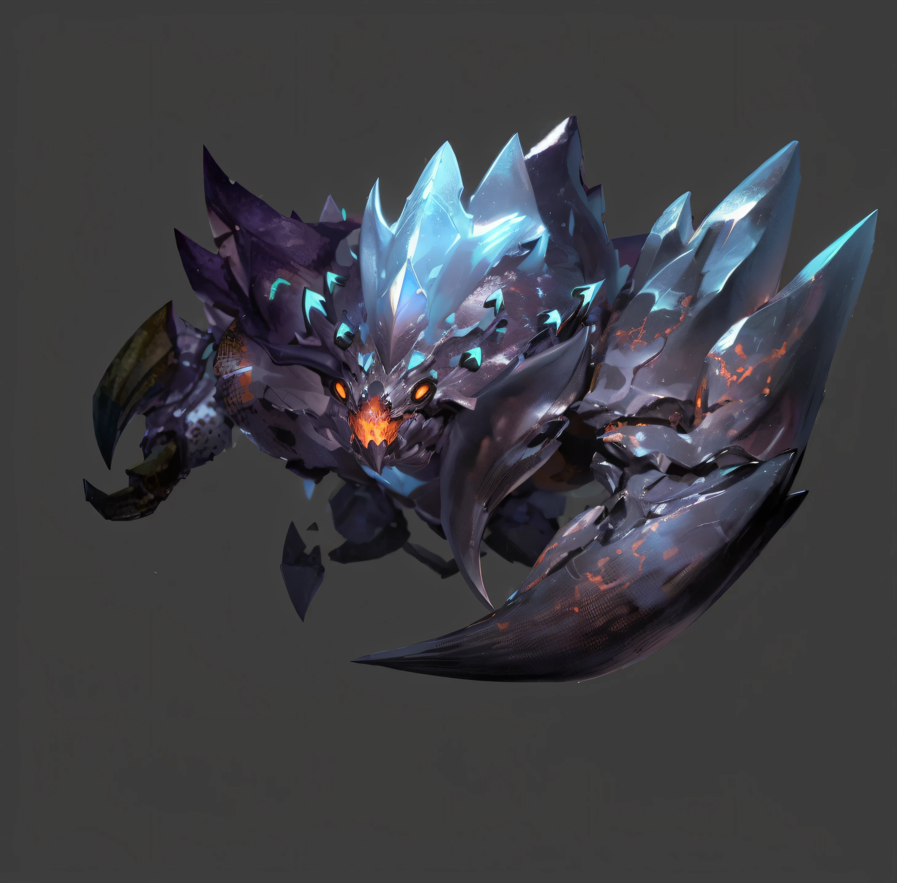 Refinement ,1.A giant mutant crab
2.Because of the influence of Blackstone,The right clamp became unusually huge
3.The edges of the carapace are sharp and occasionally serrate
4.The carapace is irregularly distributed with some glowing black stone crystals
5.It is covered with irregular glowing patterns