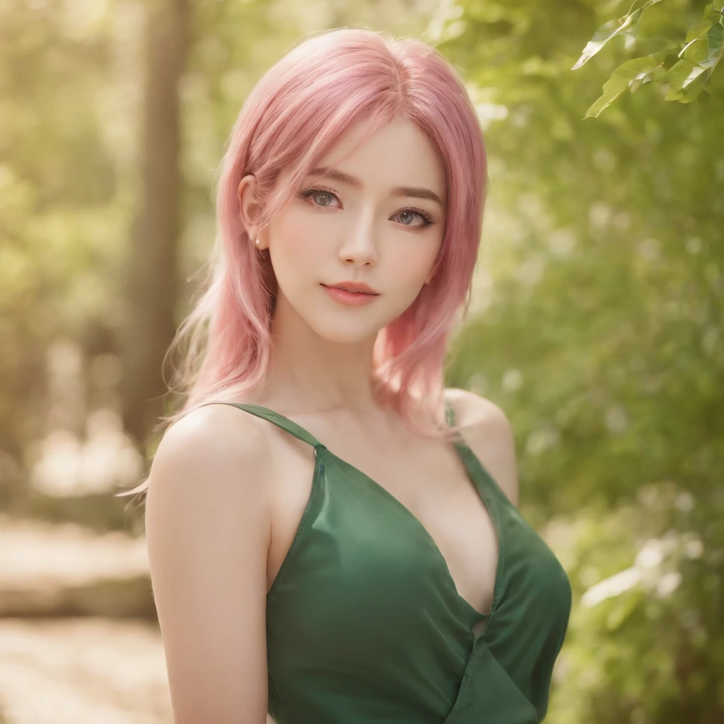anime girl with pink hair and green eyes posing for a picture, haruno sakura, best anime 4k konachan wallpaper, seductive anime girl, marin kitagawa fanart, sakura petals around her, splash art anime loli, anime style 4 k, anime moe artstyle, high quality anime artstyle, detailed anime artwork, anime wallaper, anime best girl