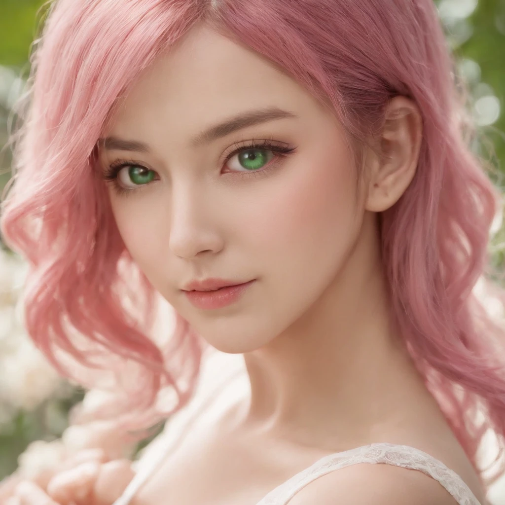 anime girl with pink hair and green eyes posing for a picture, haruno sakura, best anime 4k konachan wallpaper, seductive anime girl, marin kitagawa fanart, sakura petals around her, splash art anime loli, anime style 4 k, anime moe artstyle, high quality anime artstyle, detailed anime artwork, anime wallaper, anime best girl