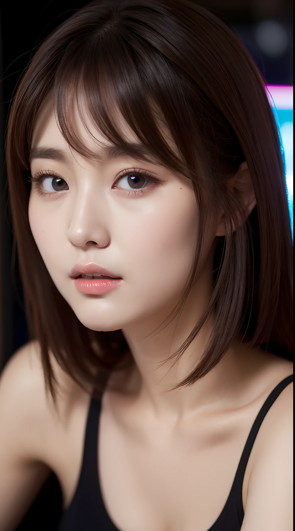 (Hight Resolution:1.3), (8K, Photorealcitic, Raw-Photo, The highest image quality: 1.4), Japanese people, (1girll), beautifull face, (Vivid bangs wavy hair:1.3), beautiful hairstyle, RealisticEyes, beautiful-detailed eyes, (Real looking skin), Beautiful skins, Enticing, 超High resolution A, A hyper-realistic, hoog detail, Golden proportions,looking at the photographer、