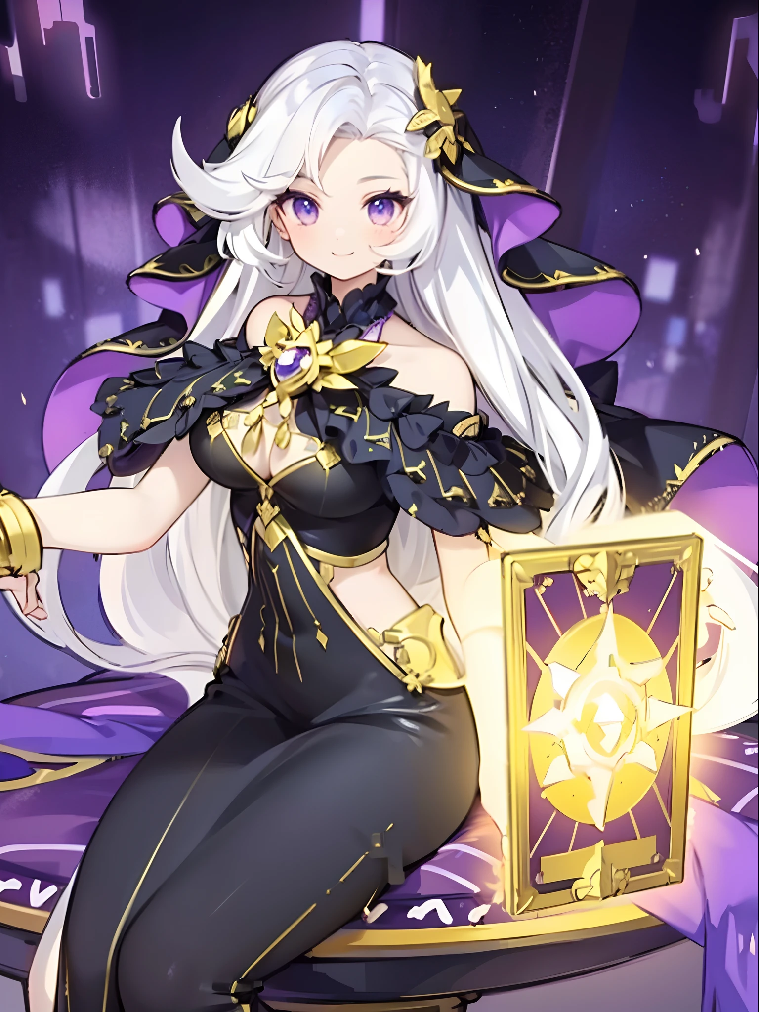 （（tmasterpiece：1.4，best qualtiy））+，（hyper-detailing）+，（Ultra-detailed eyes）+，（Ultra-detailed hair)+，dark purple eyes，Girl with a smile