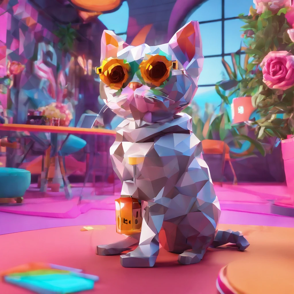 In a whimsical kawaii cafe, Kitten Fluffy, crafted from highly detailed curling, thin glowing multi-colored smoke, dons a rose flower hoodie and fancy funny stylish giant shiny sunglasses. Against a backdrop of vibrant neon typography spelling VIKUSIA, FAINOHO DNIA, capture its enchantment in a digital art masterpiece. Incorporate volumetric 3D rendering, Octane render, and vibrant graffiti elements to create a fantasy illustration that showcases its fashion-forward style. Make it pop with a poster-worthy 3D render that embraces the essence of this captivating character ((stunningly tantalizing view)). 3D, highly detailed, sharp focus, 8K, ultra quality, UHD, crystal clear, bokeh. Black magic Pocket Cinema Camera 6K Pro with Sigma 18-35mm f/1.8 DC HSM Art lens Canon EOS 5D Mark IV camera with a Canon EF 24-70mm f/2.8L II USM lens --ar 9:16 --v 5.2 --s 750, architecture, vibrant, wildlife photography, portrait photography, fashion, cinematic, typography, 3d render, poster, photo