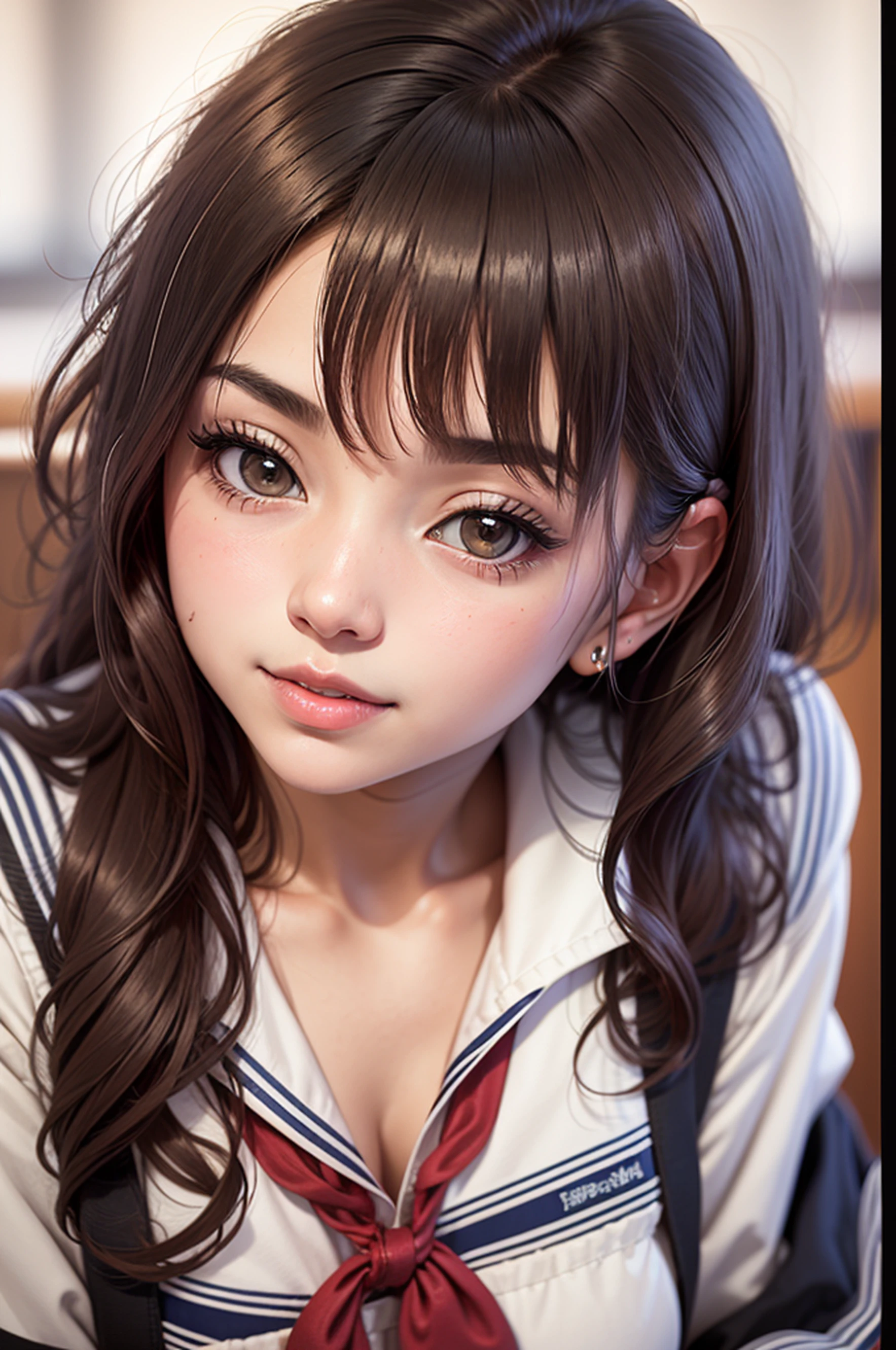Super beautiful photo,FULL ANATOMY,Highly detailed background,Realistic,ultra-detailliert,super detailed skin,Detailed beautiful face and eyes,retinas, masutepiece, ccurate, Anatomically correct, Textured skin, Super Detail, high details, High quality, awardwinning, Best Quality, hight resolution, Close up portrait of girl in 8k dress and black shirt, loose coat collar sailor uniform, thin head,magical school student uniform, japanese girl school uniform,, Cute dress, katelynn mini cute style, dressed with long fluent clothes, School uniform, magic school uniform, black and white clothes, Stylish dress, school girl in gothic dress, Black Quick, Elegant clothes,((small tits,Thin leg,skinny thigh)),slim figure,extremely detailed eye and face、beatiful detailed eyes,Beautiful skins,The brilliance of details、Tsurime,The skirt is ironed、ultimate beauty girl,Extraordinary beauty、No wrinkles,((smooth hair,detailed hairs,Very fine hairs)),(Knee-length skirt:1.7),1girl in,small tits,Thin leg,独奏,Wearing underwear,Smaller face,realistic facial expression,(Face to feel:1.6),Enchanted,Nasty look,pale skin,Soft lips,Raw photo,Expression in love,Shyness,Longing for love,Sex appeal in girls,The smell of sex appeal,((Cool color makeup,Lowered eyebrows、Whitening effect,thin and thin eyebrows,eye bags,(Ephemeral Girl,A look tinged with joy)),Very soft lighting,Eight-headed body,light glow,Film grain,Expro II,Lens Flare,Sharpen,cinematic shadow,Changing the time zone when shooting.,School route and home,