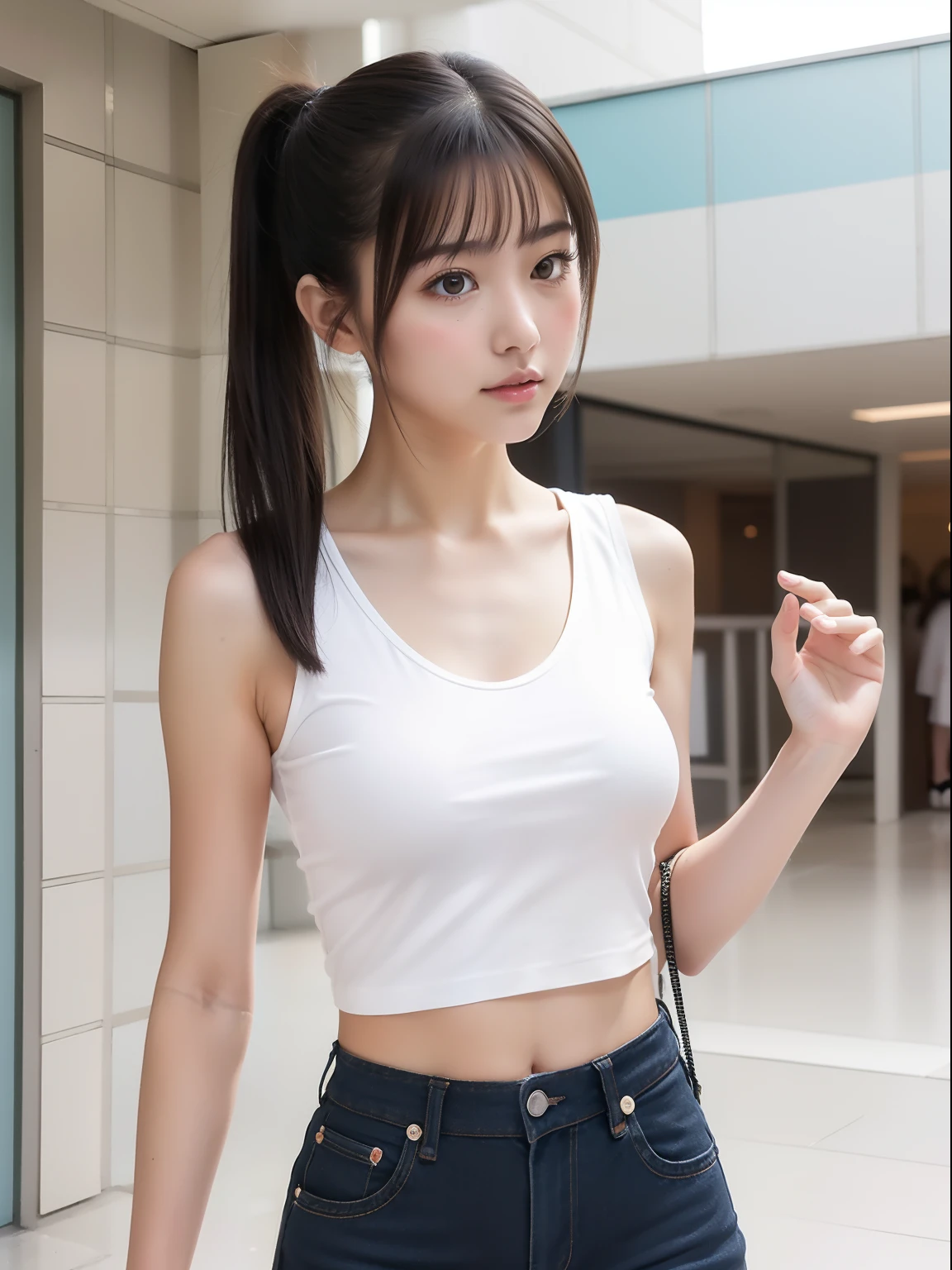 Highly detailed CG Unity 8k wallpaper、highest quality、Ultra-detailed、masterpiece、Realistic、Photo realistic、Highly detailed cute girl、20-year-old、((Roll up the skirt yourself)))、(Lift it yourself)、Wearing 、Panty Fblush、Lips parted、Looking at the audience、Semi Body Shot、(A largr of people)、(On the streets of Tokyo)、(((Show your pubic area excitedly )))