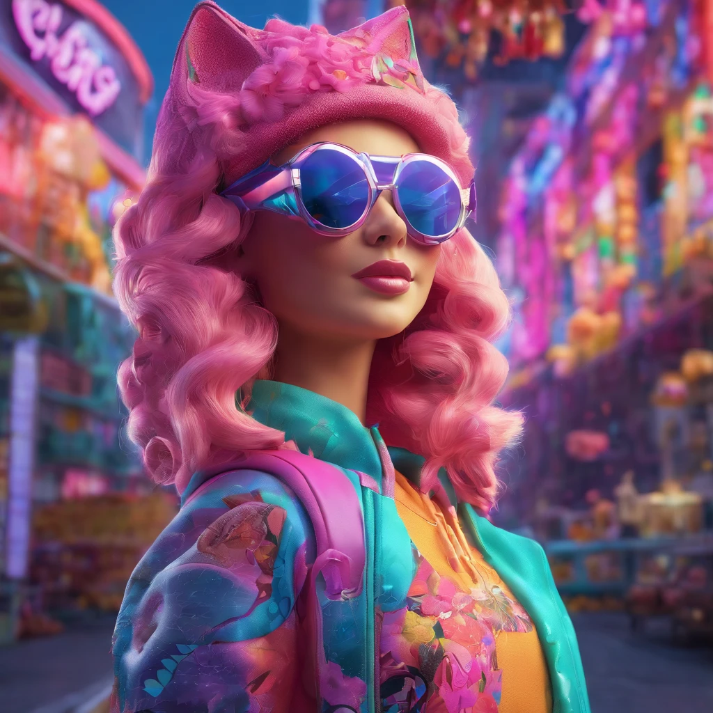 In a whimsical kawaii cafe, Kitten Fluffy, crafted from highly detailed curling, thin glowing multi-colored smoke, dons a rose flower hoodie and fancy funny stylish giant shiny sunglasses. Against a backdrop of vibrant neon typography spelling VIKUSIA, FAINOHO DNIA, capture its enchantment in a digital art masterpiece. Incorporate volumetric 3D rendering, Octane render, and vibrant graffiti elements to create a fantasy illustration that showcases its fashion-forward style. Make it pop with a poster-worthy 3D render that embraces the essence of this captivating character ((stunningly tantalizing view)). 3D, highly detailed, sharp focus, 8K, ultra quality, UHD, crystal clear, bokeh. Black magic Pocket Cinema Camera 6K Pro with Sigma 18-35mm f/1.8 DC HSM Art lens Canon EOS 5D Mark IV camera with a Canon EF 24-70mm f/2.8L II USM lens --ar 9:16 --v 5.2 --s 750, architecture, vibrant, wildlife photography, portrait photography, fashion, cinematic, typography, 3d render, poster, photo