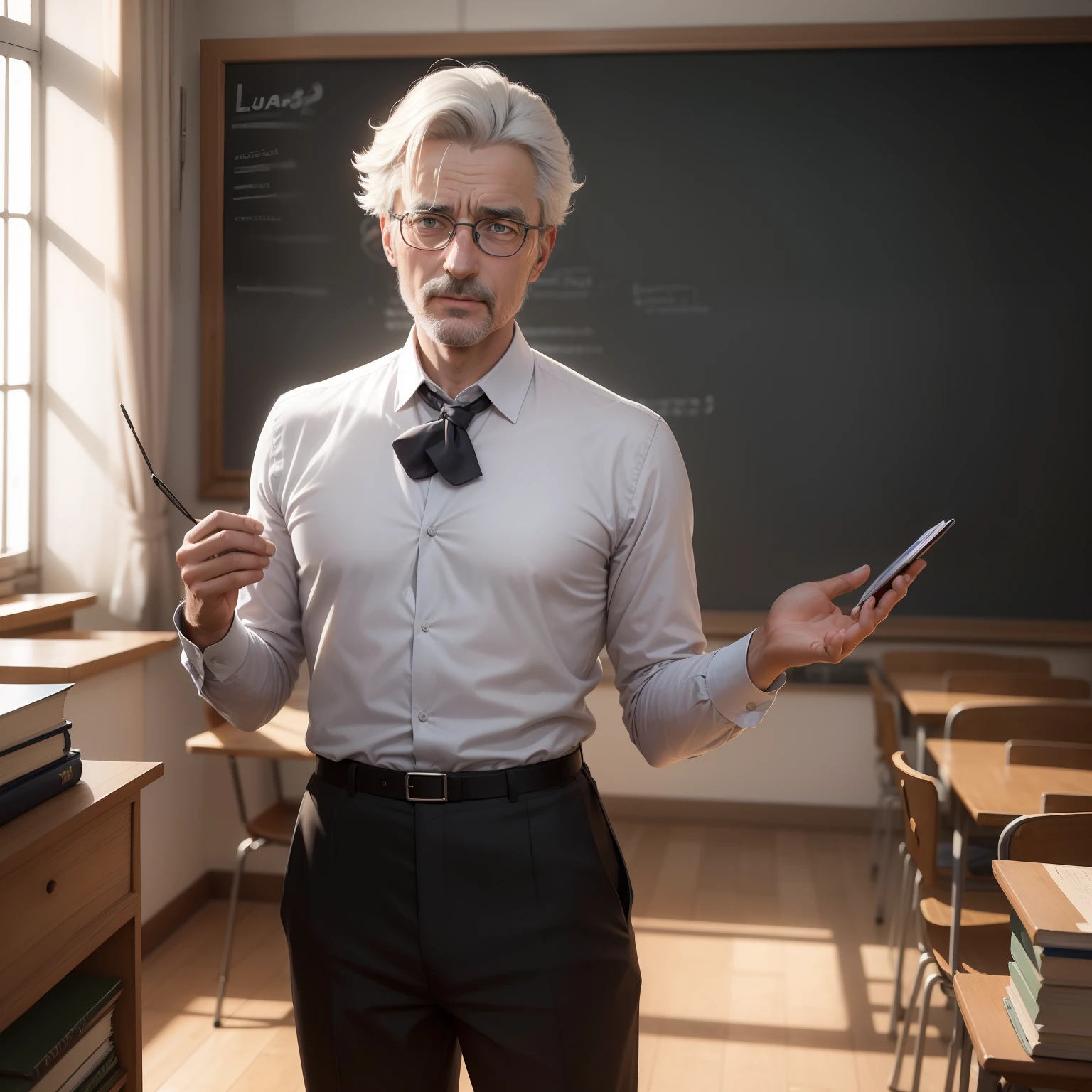 Photo d'un professeur sympathique avec des lunettes et des cheveux gris, un professeur de langue. 50 --s 2