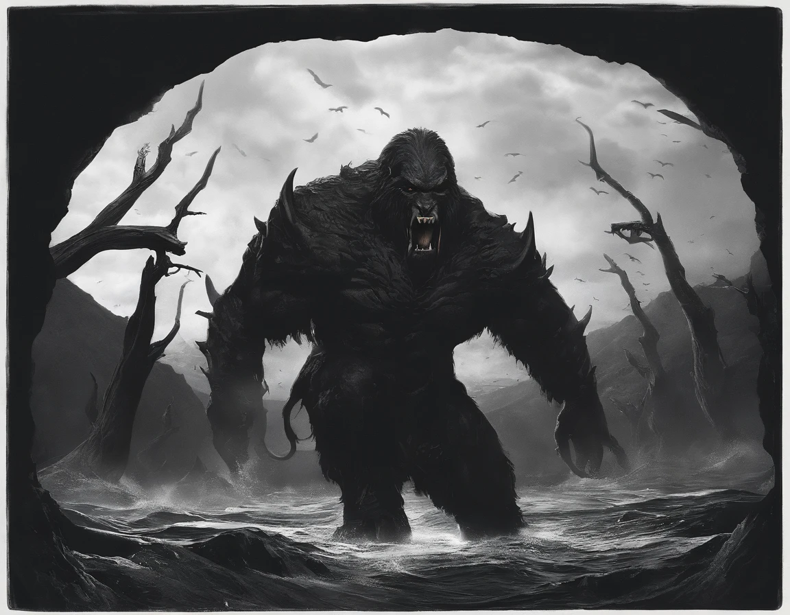 Cinematic images,Slow door shooting,The water surface is filamentous。hell,magma,火焰,((Super huge, Thick and sharp giant claws)),(((Black antique hideous scales))),(((The scales are covered with thick barbs)))((Super thick and terrifying scales)),Wrap the whole body,((Bloodthirsty and murderous devil man)),slaughter,Rush to kill,Dynamic lines,depth of fields,Ugly face,Black lightning streaked across the sky,(((A tumbling thick sea of clouds is at your feet))),(There was blood everywhere),((Blood dripped from between the paws)),stereoscopic perspective,Works of masters,super-fine,4K分辨率,high qulity,电影灯光,High picture detail,Look up from the bottom up,Ultra-wide viewing angle,Detailed pubic hair,Epic shooting