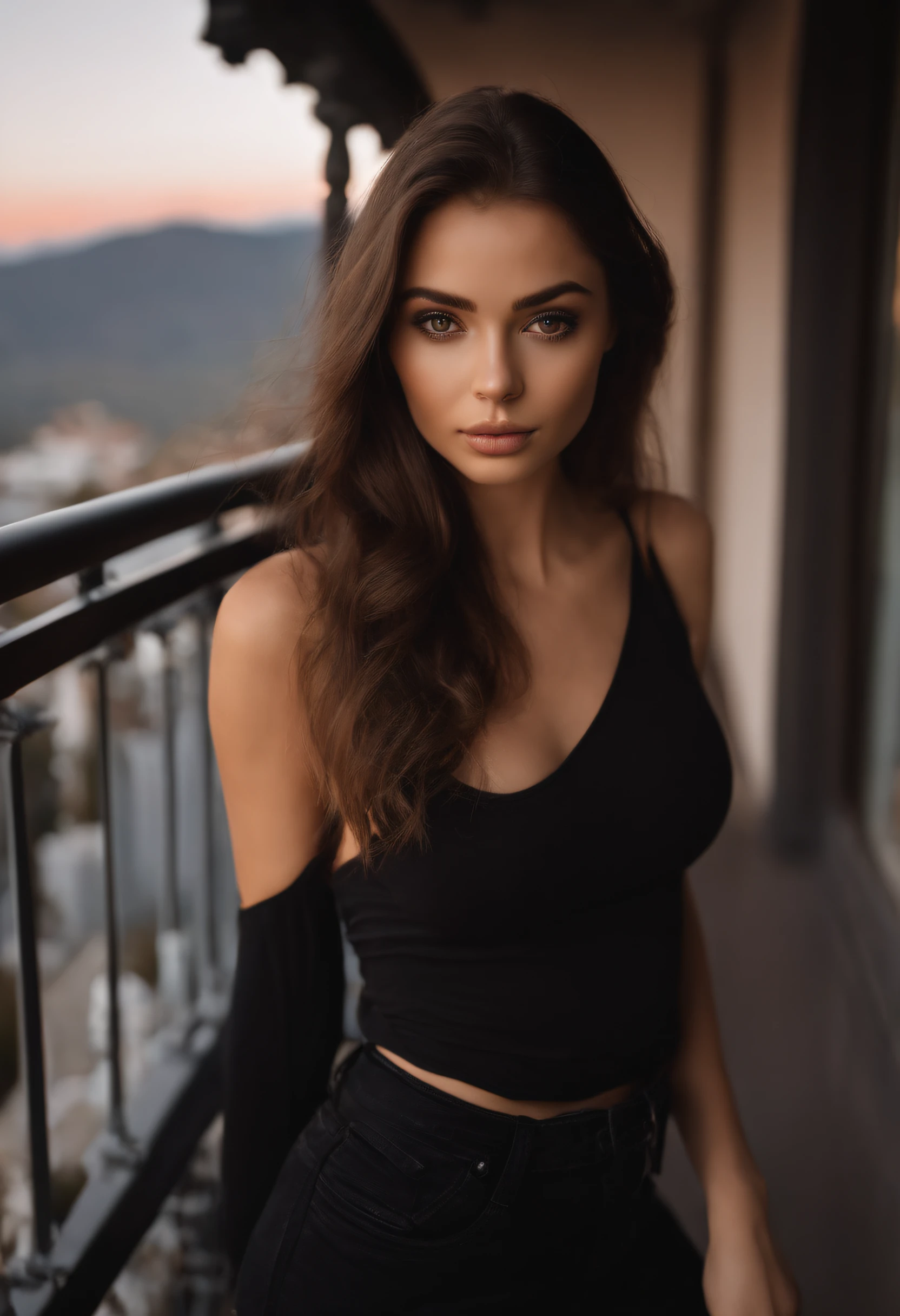 Arafed woman with no top and black pants, Menina sexy com olhos castanhos, Retrato Sophie Mudd, cabelos castanhos e olhos grandes, selfie de uma jovem mulher, Violeta Myers, sem maquiagem, Maquiagem natural, staring directly at camera, Rosto com Artgram, Maquiagem sutil, Great full body photo, em uma boate, clivagem, roqueira e rebelde