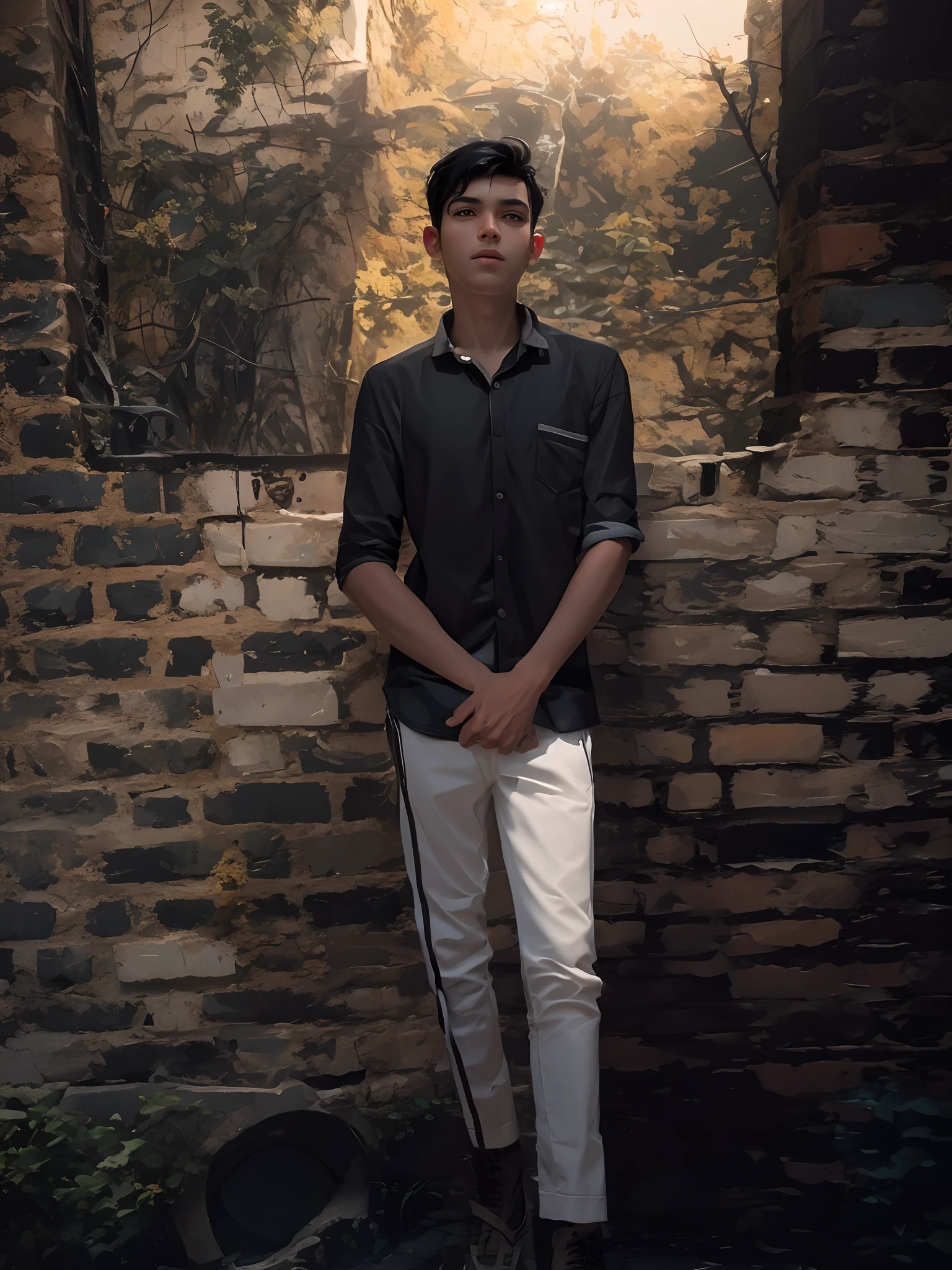 Boy made in abys, black hair, in the darkness