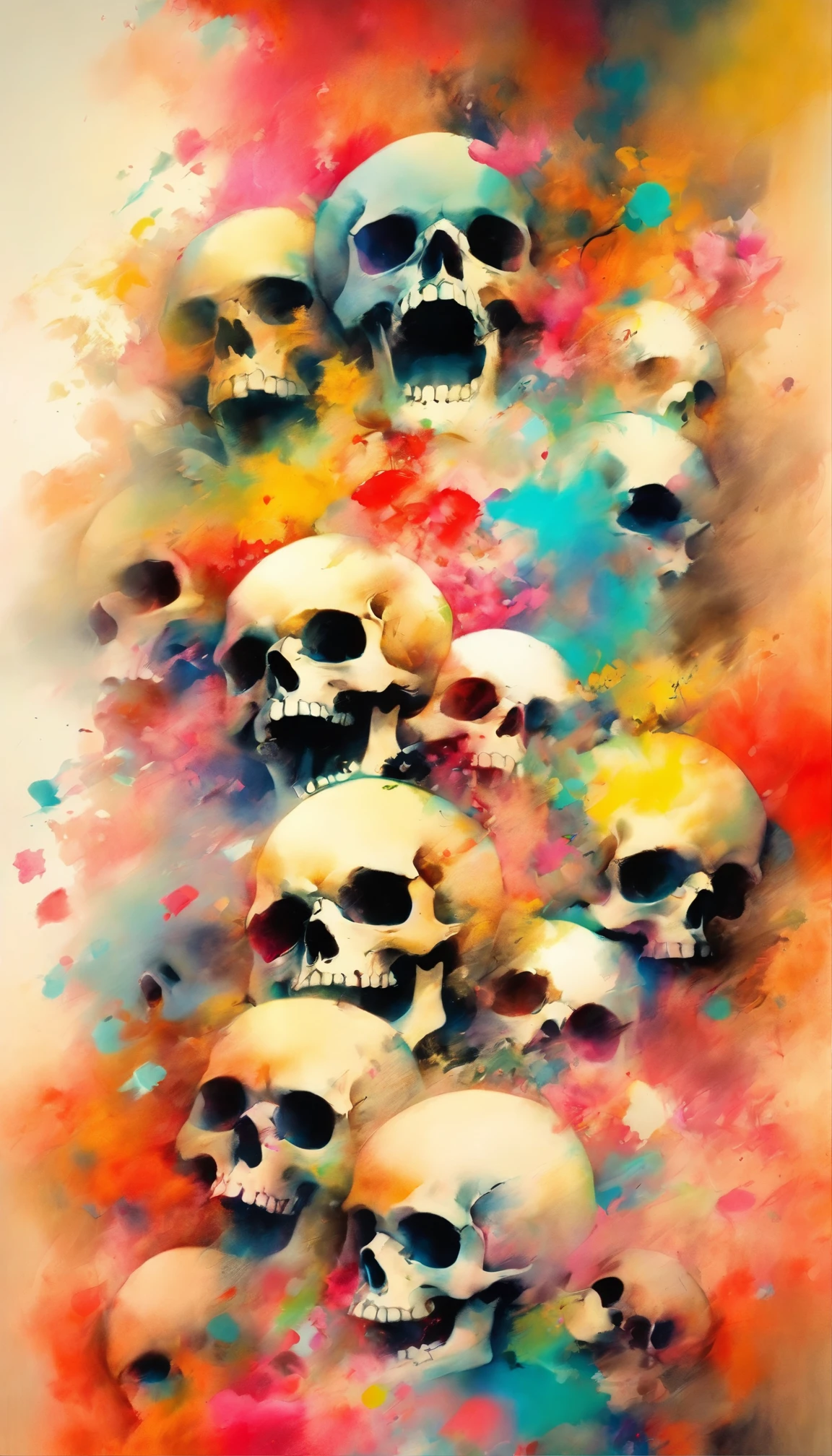 abstract color splash painting of a woman , skulls, before you drift into unconsciousness ; The dark cloud of black and white, an insane demon, a beautifully colorful and intricately detailed mixed media ink illustration by Stephen Gammell, Raffaello Ossola, Johan Egerkrans,