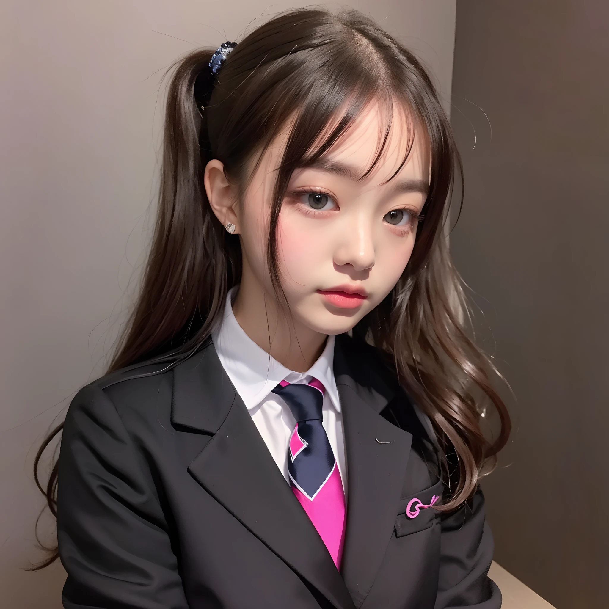 A beautiful girl of in a black jacket and a pink tie 5.2 --auto --s2
