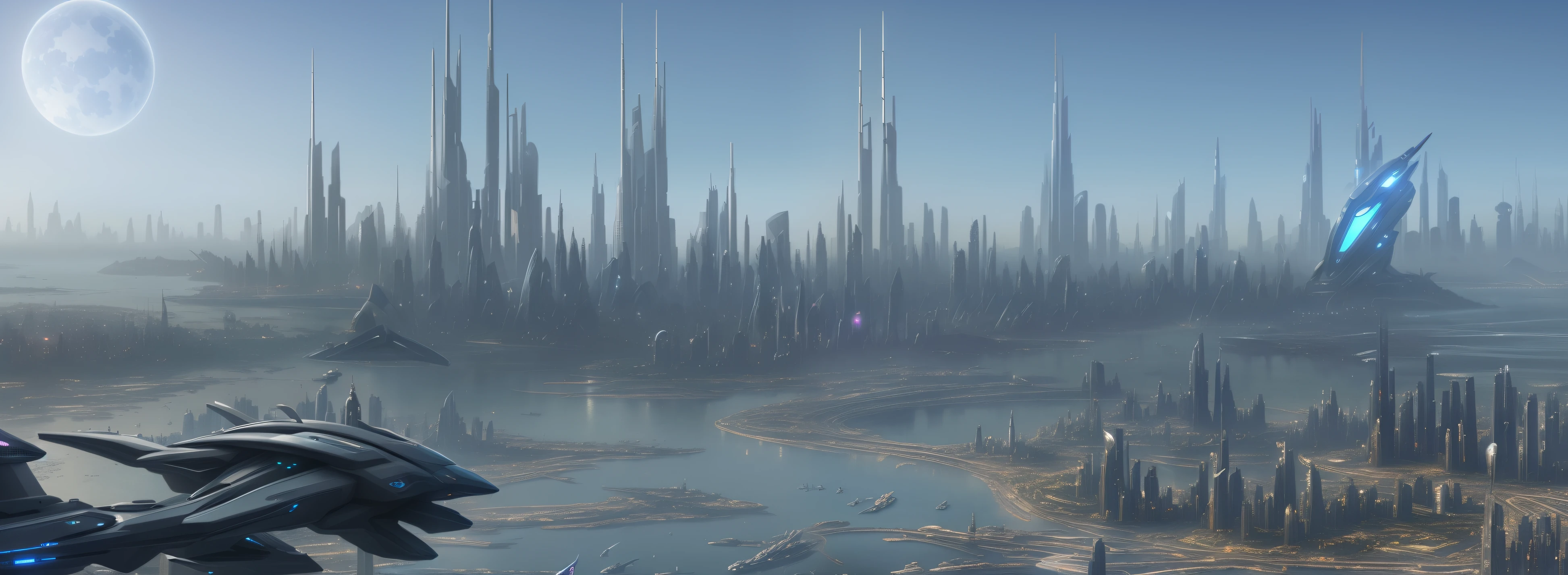 futuristic city with futuristic spaceships and futuristic buildings in the background, photo of futuristic cityscape, futuristic dystopian city, vista of futuristic city, beautiful city of the future, futuristic city scape, futuristic cityscape, futuristic city, otherwordly futuristic city, landscape of a future city, city of the future, futuristic city in background, futuristic utopian metropolis, futuristic city backdrop