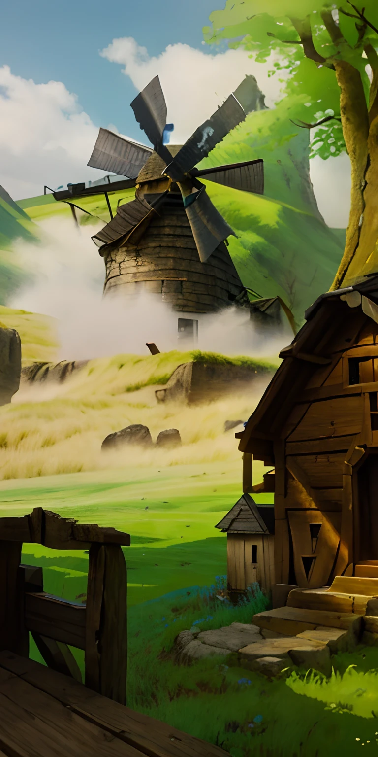 Windmill mill,Beehive-shaped primitive chieftain hall ,Spring theme,Original Hall,Realistic,Heroes of the Storm,Beautiful isometric game art