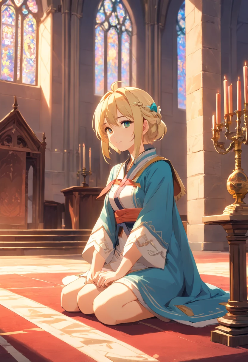 wrc style, beautiful girl, blond, sitting, royal outfit, royal chamber, medieval setting