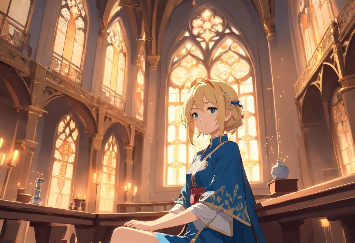 wrc style, beautiful girl, blond, sitting, royal outfit, royal chamber, medieval setting