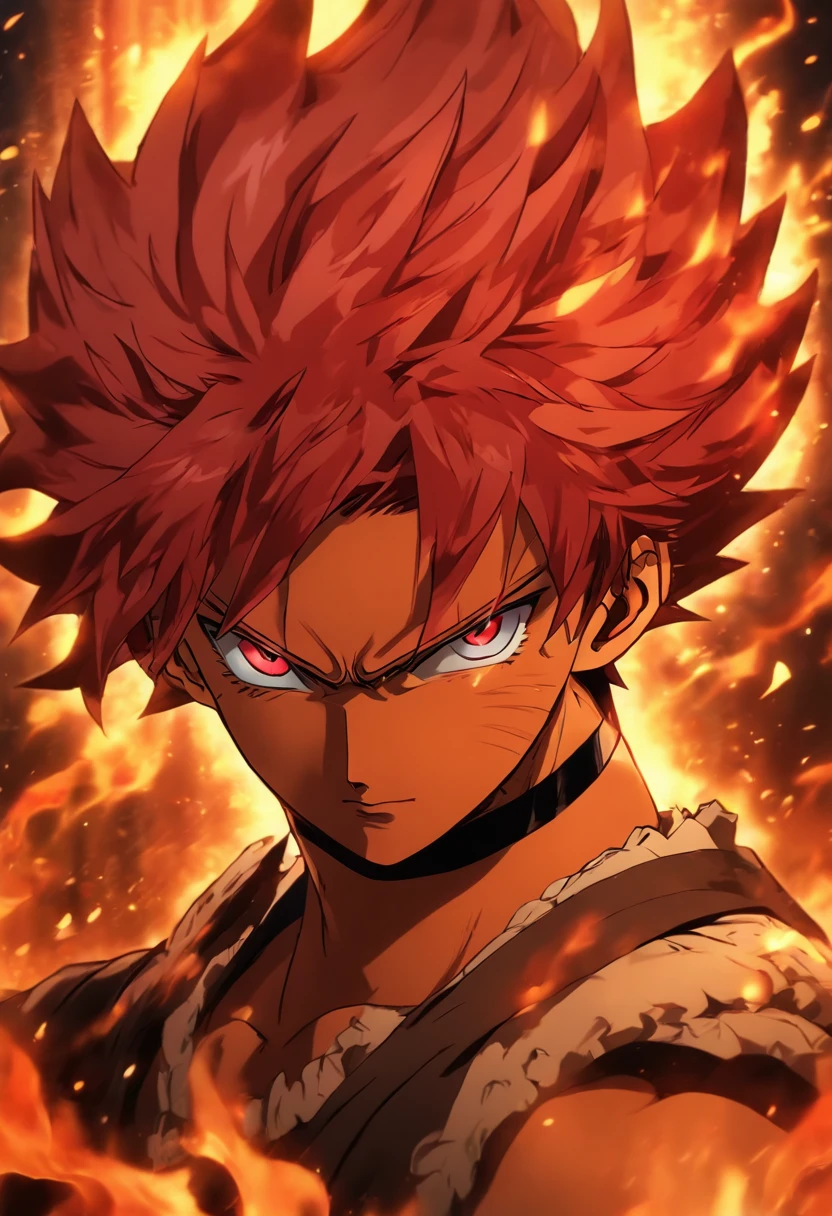 anime character with red hair and red eyes staring at the camera,dynamic pose ,an anime drawing by Shingei, tumblr, shin hanga, roguish smirk, portrait of hisoka hunter hunter, screenshot from black clover, handsome guy in demon slayer art, red - haired anime boy, ichigo kurosaki, kentaro miura art style,usuke murata art style, 8k! Red and black flame