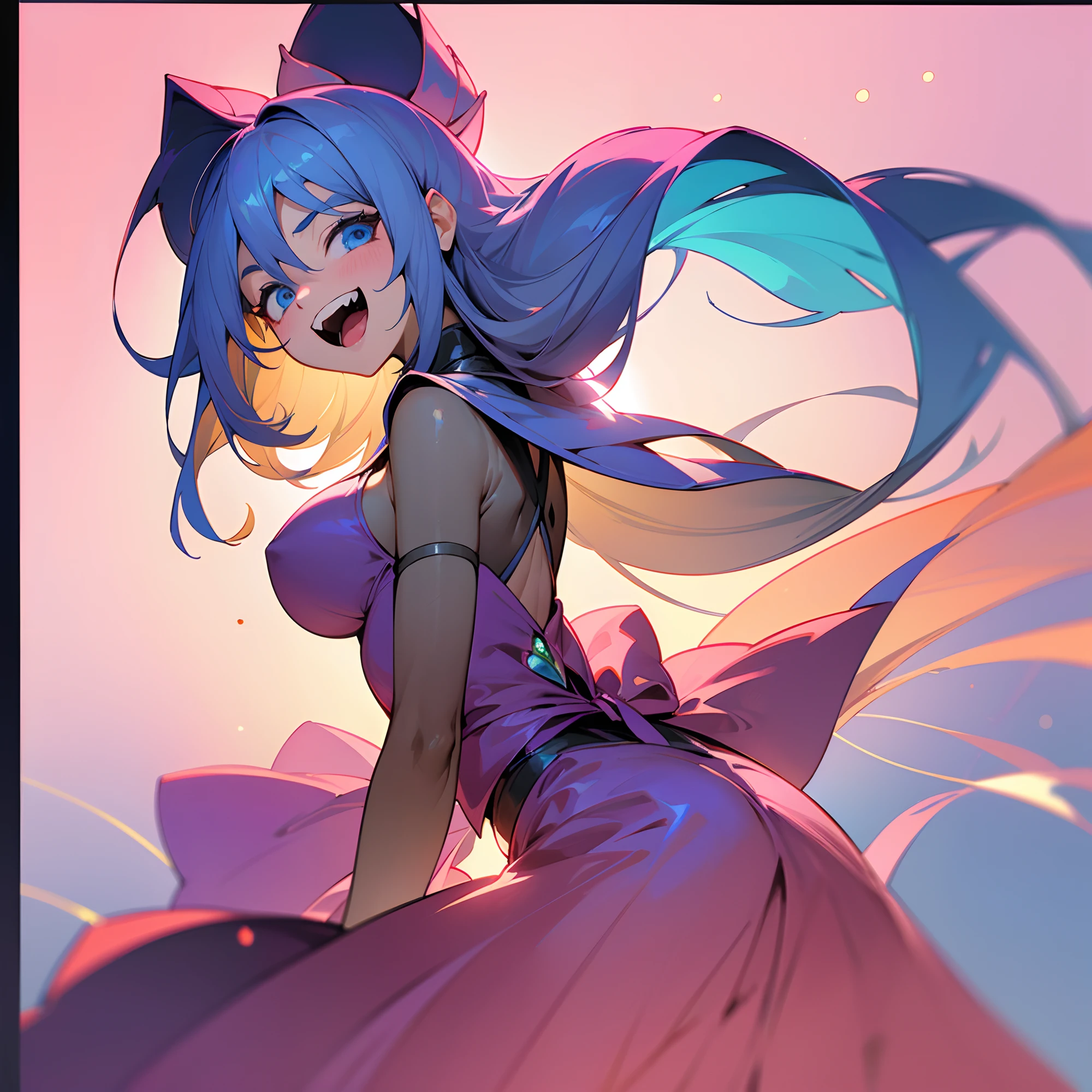 Dark Magician Girl、MKSKS style、1 persons、(highly detailed back ground:1.0)、(highly detailed back ground:1.0)、masterpiece、top-quality、超A high resolution、8K、upper Shot、Looking back、(1/Two apple colors and one/2 pear-colored hair)、BREAK、Detailed skin、glowy skin、(A detailed eye、Blue eyes)、Burning cheeks、(Laughing:1.4)、Large breasts、Break HA、(Pink dress:1.6、Detailed clothing)、looking in camera、(campus:1.4)